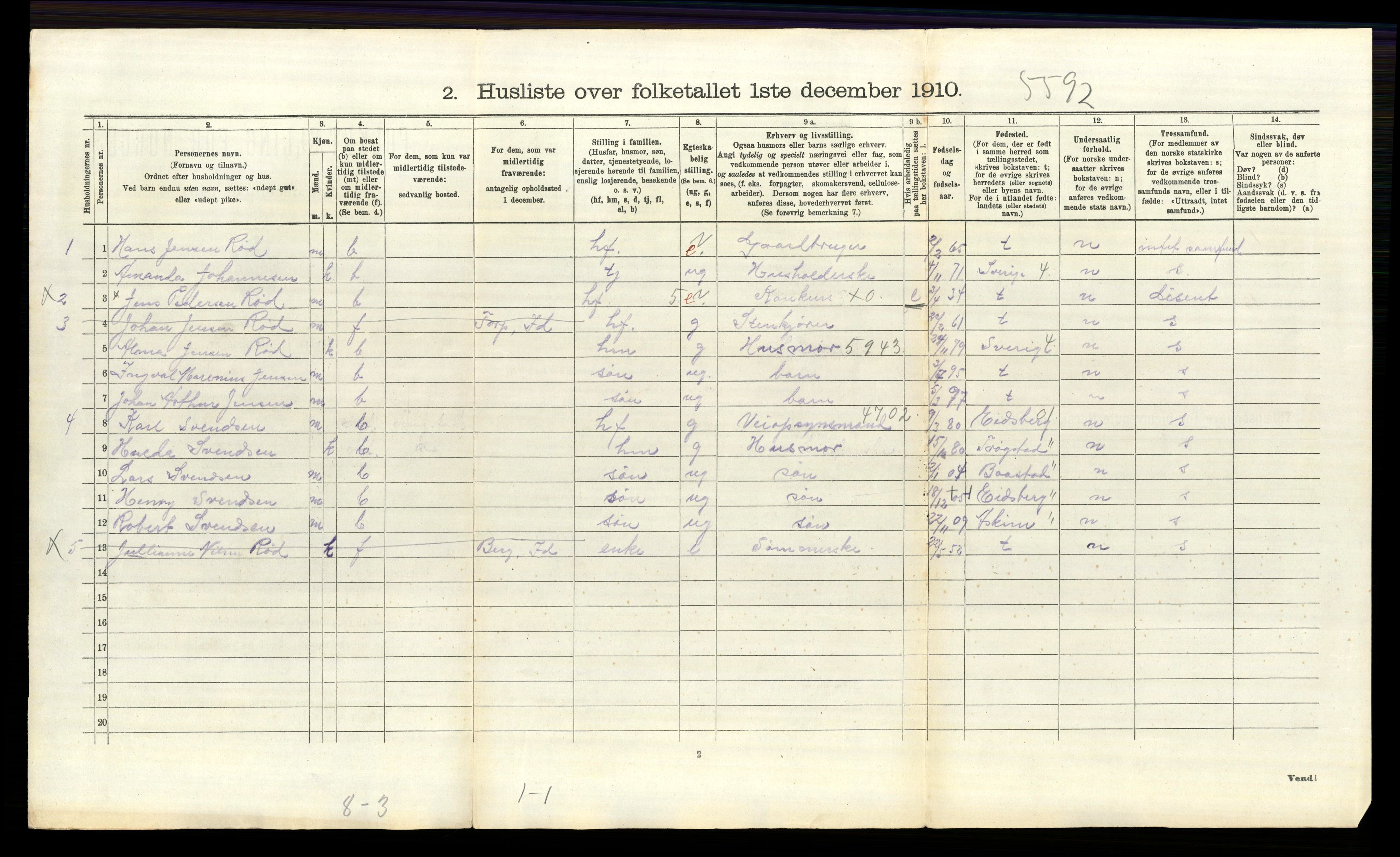 RA, 1910 census for Idd, 1910, p. 1475