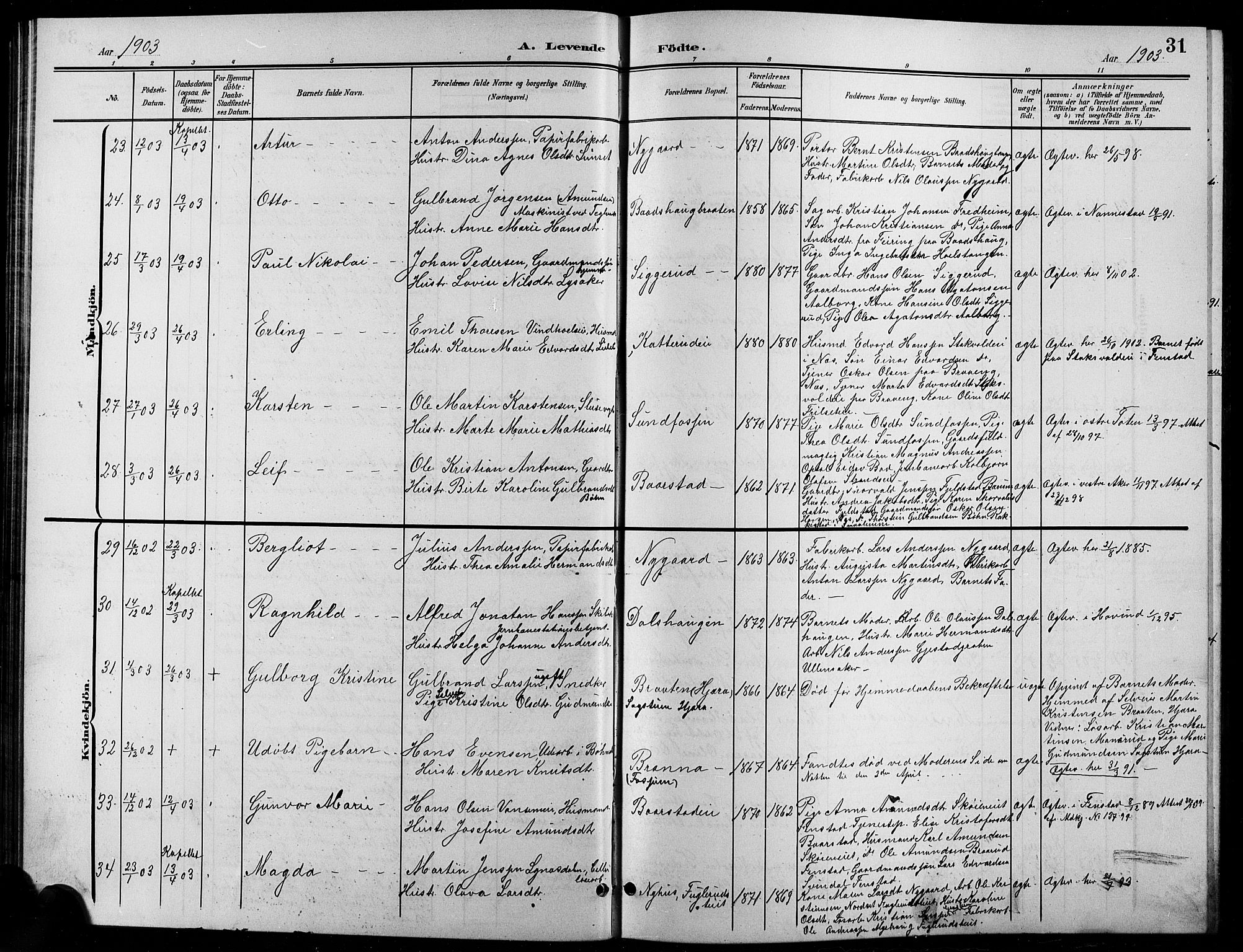 Eidsvoll prestekontor Kirkebøker, AV/SAO-A-10888/G/Ga/L0007: Parish register (copy) no. I 7, 1901-1909, p. 31