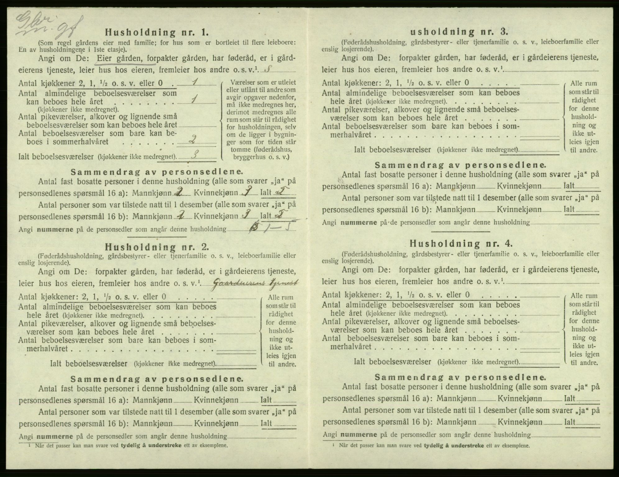 SAB, 1920 census for Tysnes, 1920, p. 1607