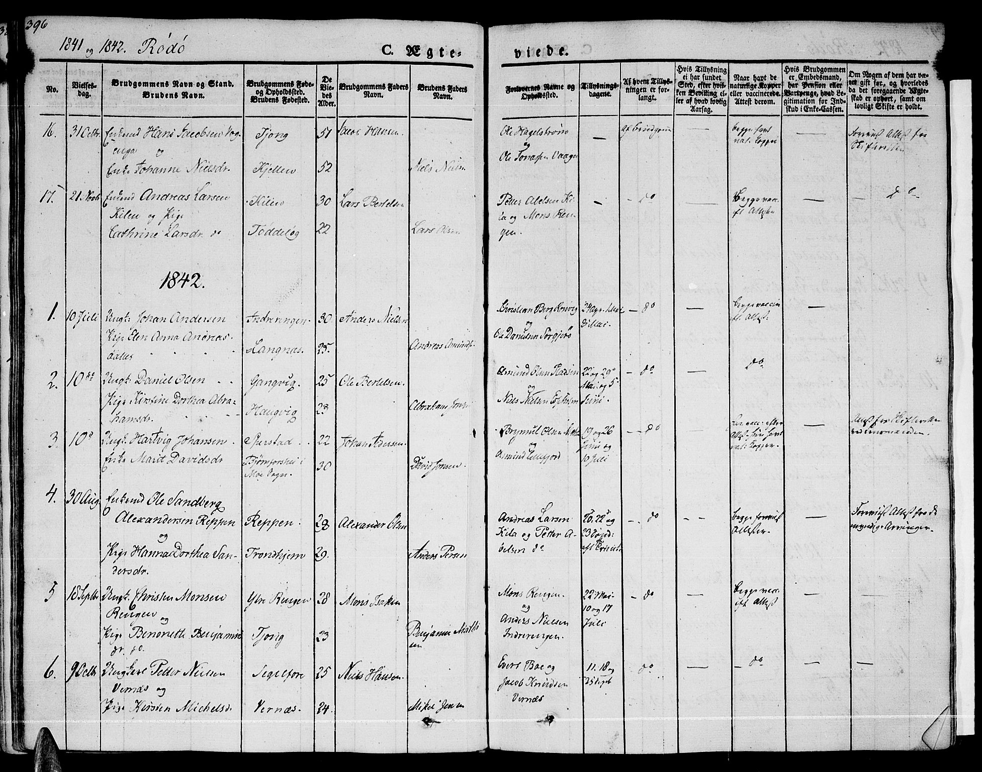 Ministerialprotokoller, klokkerbøker og fødselsregistre - Nordland, SAT/A-1459/841/L0600: Parish register (official) no. 841A07 /1, 1825-1844, p. 396