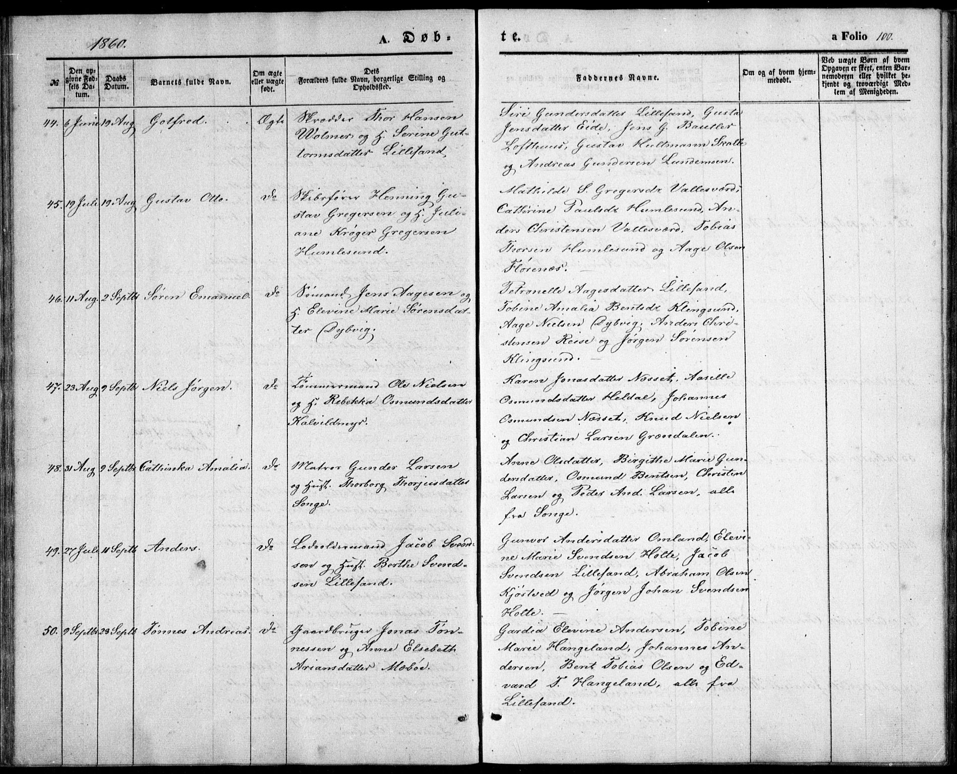 Vestre Moland sokneprestkontor, AV/SAK-1111-0046/F/Fb/Fbb/L0003: Parish register (copy) no. B 3, 1851-1861, p. 100