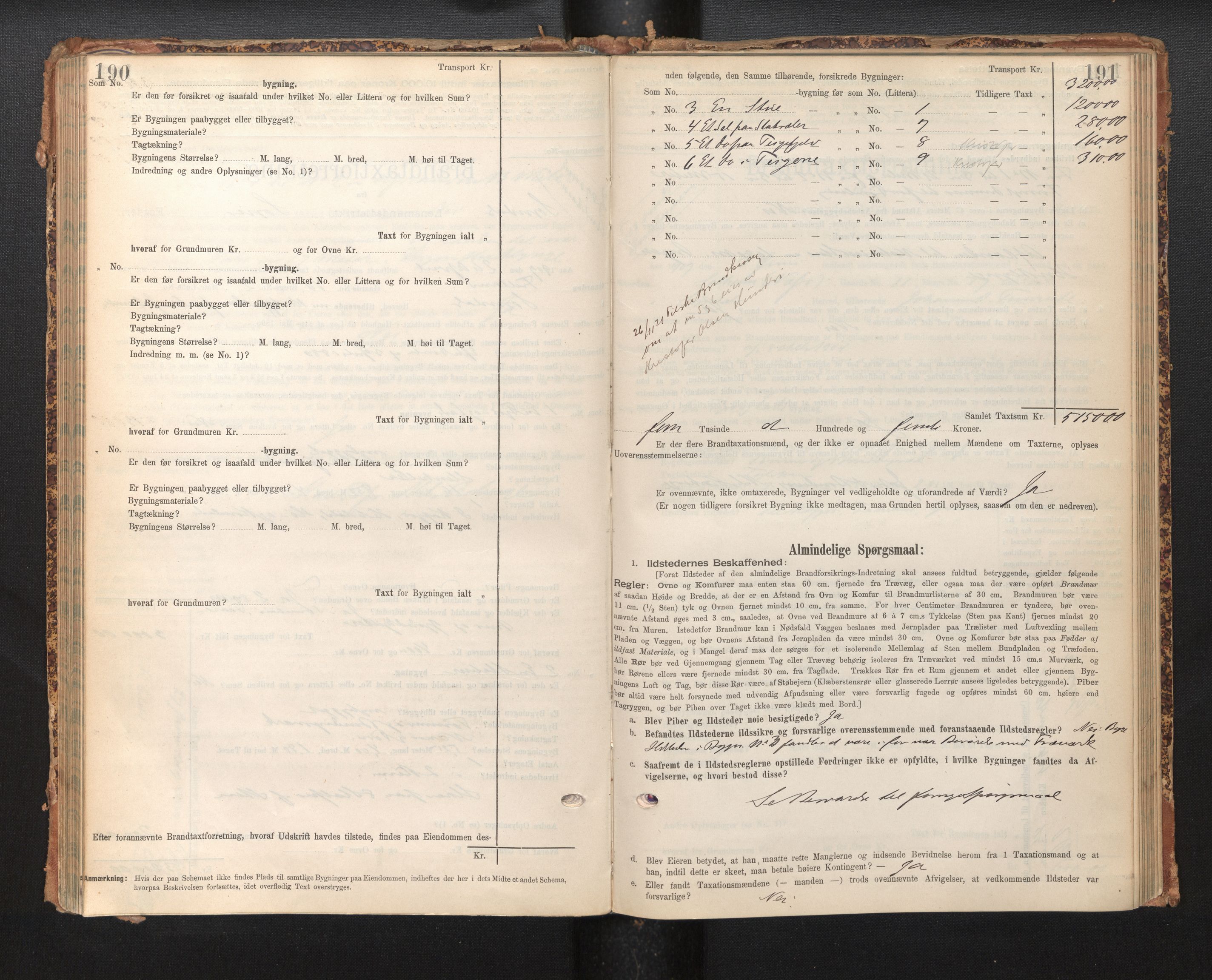 Lensmannen i Sogndal, AV/SAB-A-29901/0012/L0009: Branntakstprotokoll, skjematakst, 1901-1914, p. 190-191