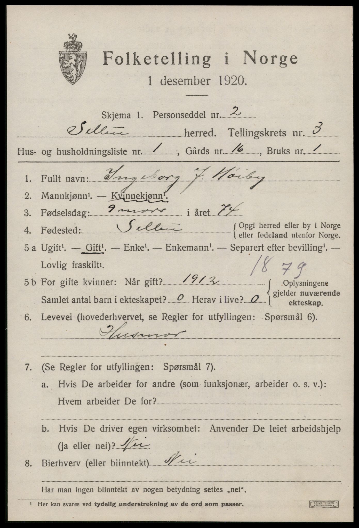 SAT, 1920 census for Selbu, 1920, p. 2452