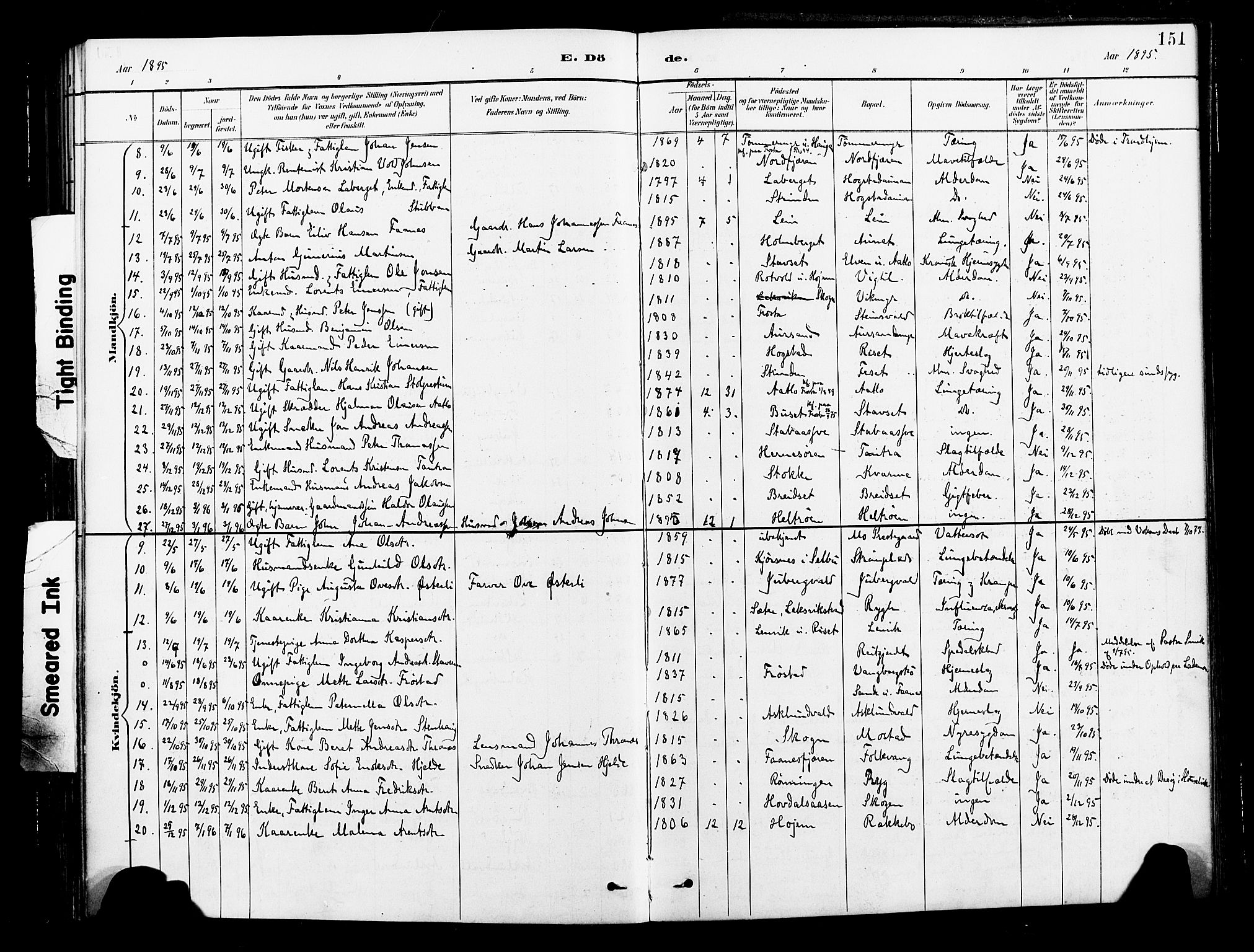 Ministerialprotokoller, klokkerbøker og fødselsregistre - Nord-Trøndelag, SAT/A-1458/713/L0121: Parish register (official) no. 713A10, 1888-1898, p. 151
