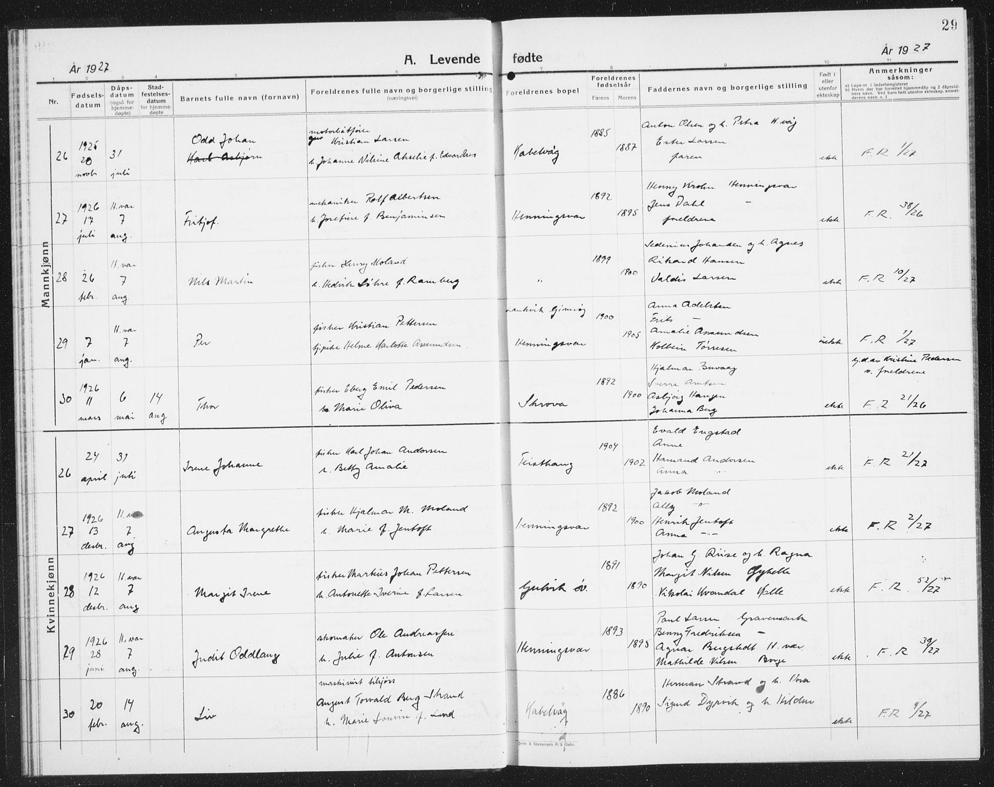 Ministerialprotokoller, klokkerbøker og fødselsregistre - Nordland, AV/SAT-A-1459/874/L1081: Parish register (copy) no. 874C10, 1925-1941, p. 29