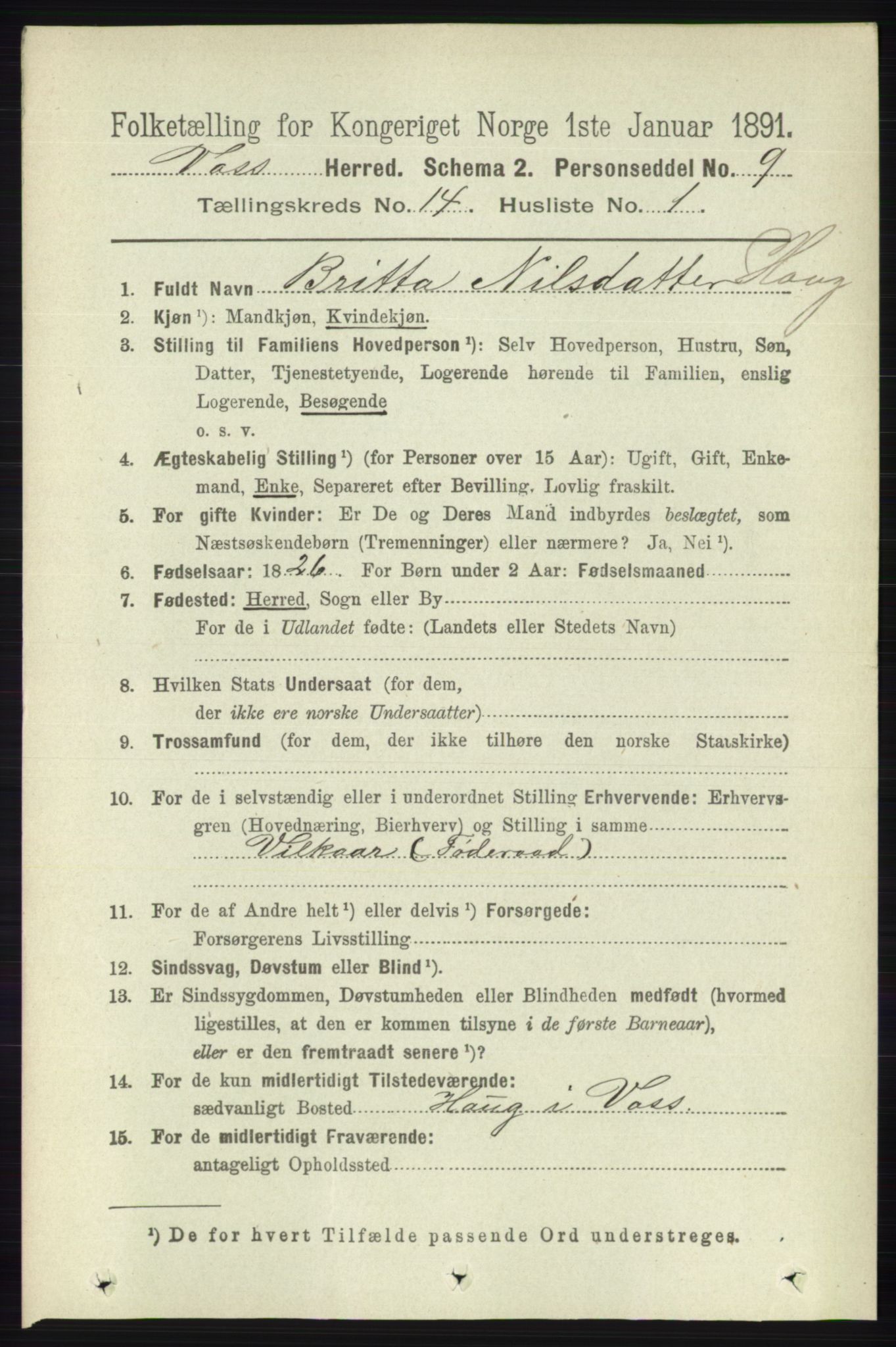 RA, 1891 census for 1235 Voss, 1891, p. 7265