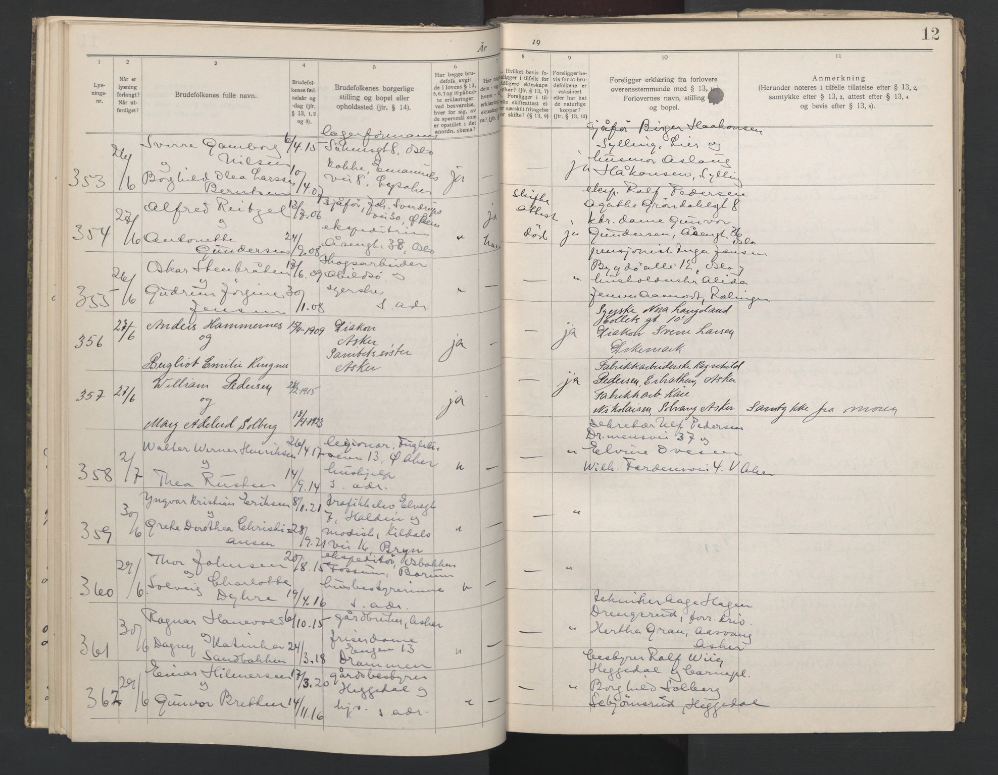 Aker sorenskriveri, AV/SAO-A-10895/L/Lb/L0002: Lysningsbok, 1942-1943, p. 12