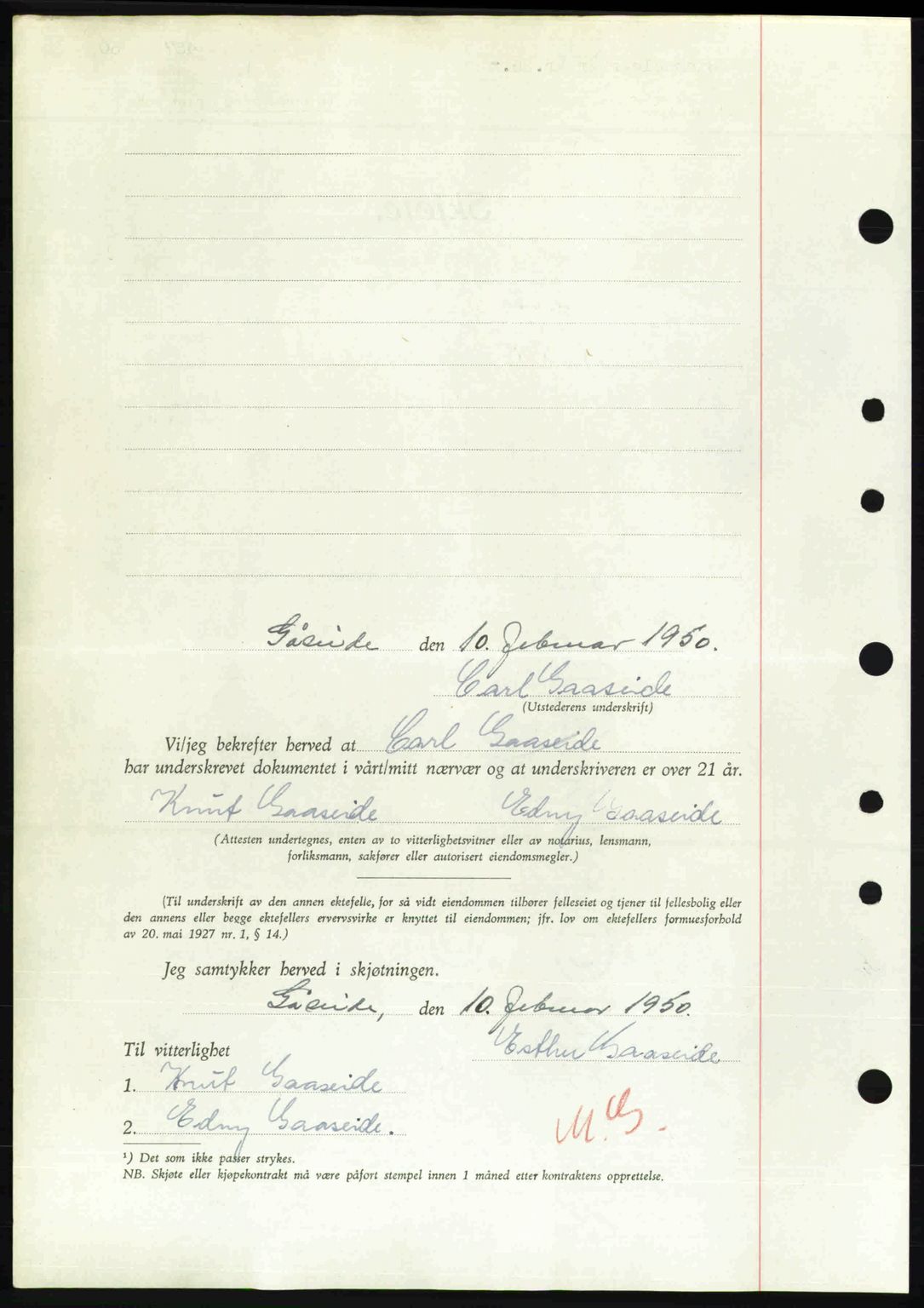 Nordre Sunnmøre sorenskriveri, AV/SAT-A-0006/1/2/2C/2Ca: Mortgage book no. A33, 1949-1950, Diary no: : 457/1950