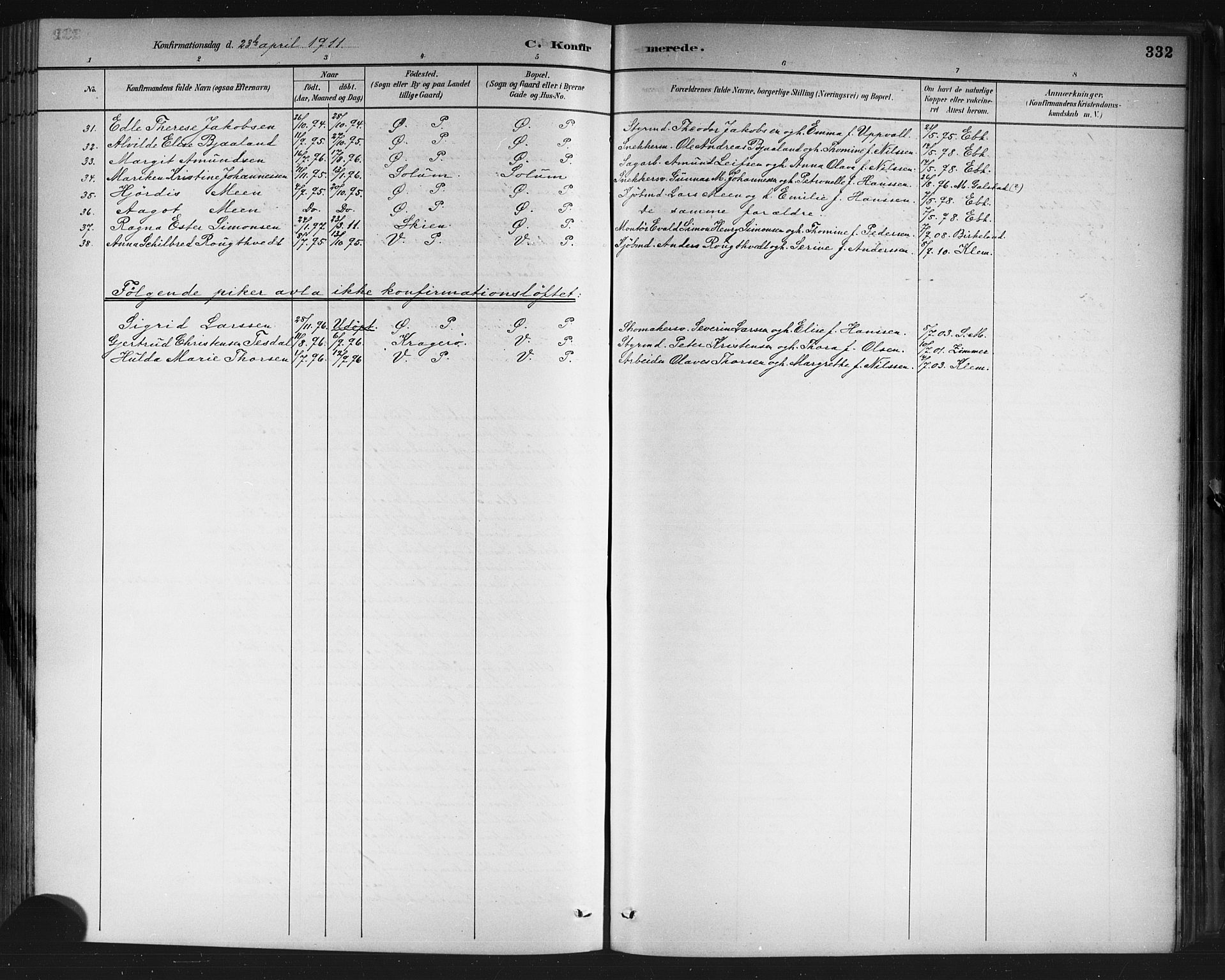 Porsgrunn kirkebøker , SAKO/A-104/G/Gb/L0005: Parish register (copy) no. II 5, 1883-1915, p. 332