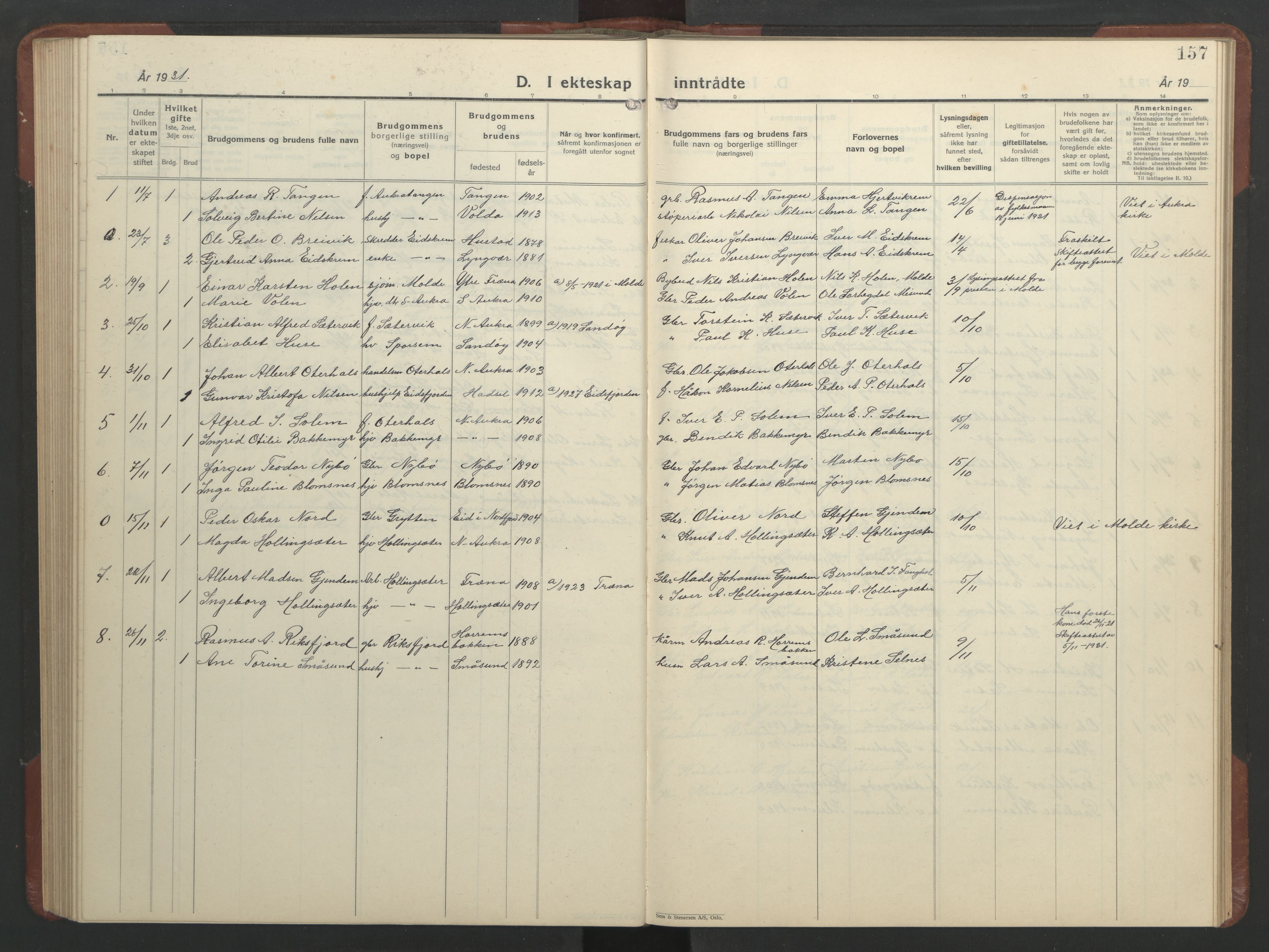 Ministerialprotokoller, klokkerbøker og fødselsregistre - Møre og Romsdal, AV/SAT-A-1454/560/L0726: Parish register (copy) no. 560C03, 1928-1952, p. 157