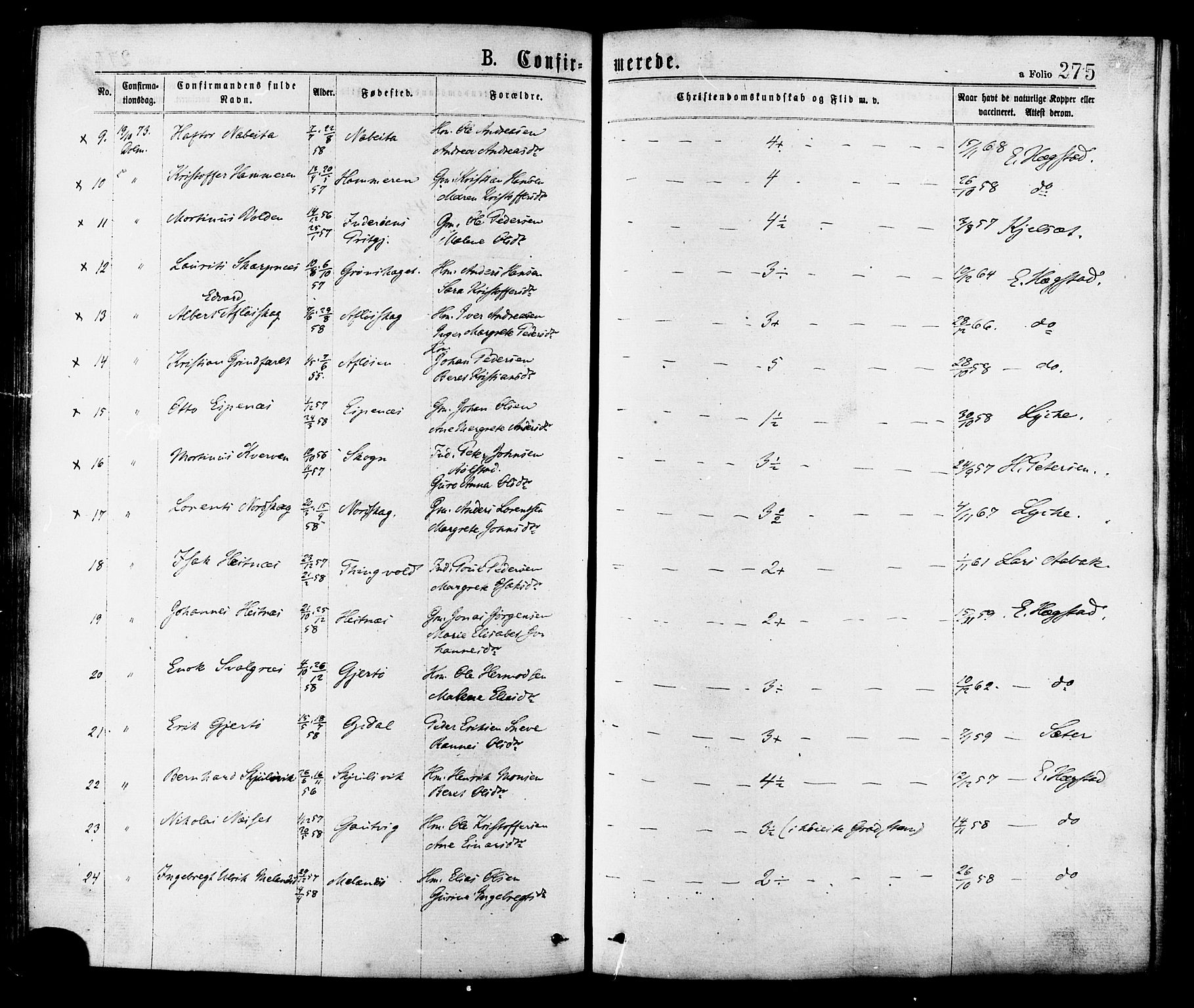 Ministerialprotokoller, klokkerbøker og fødselsregistre - Sør-Trøndelag, AV/SAT-A-1456/634/L0532: Parish register (official) no. 634A08, 1871-1881, p. 275