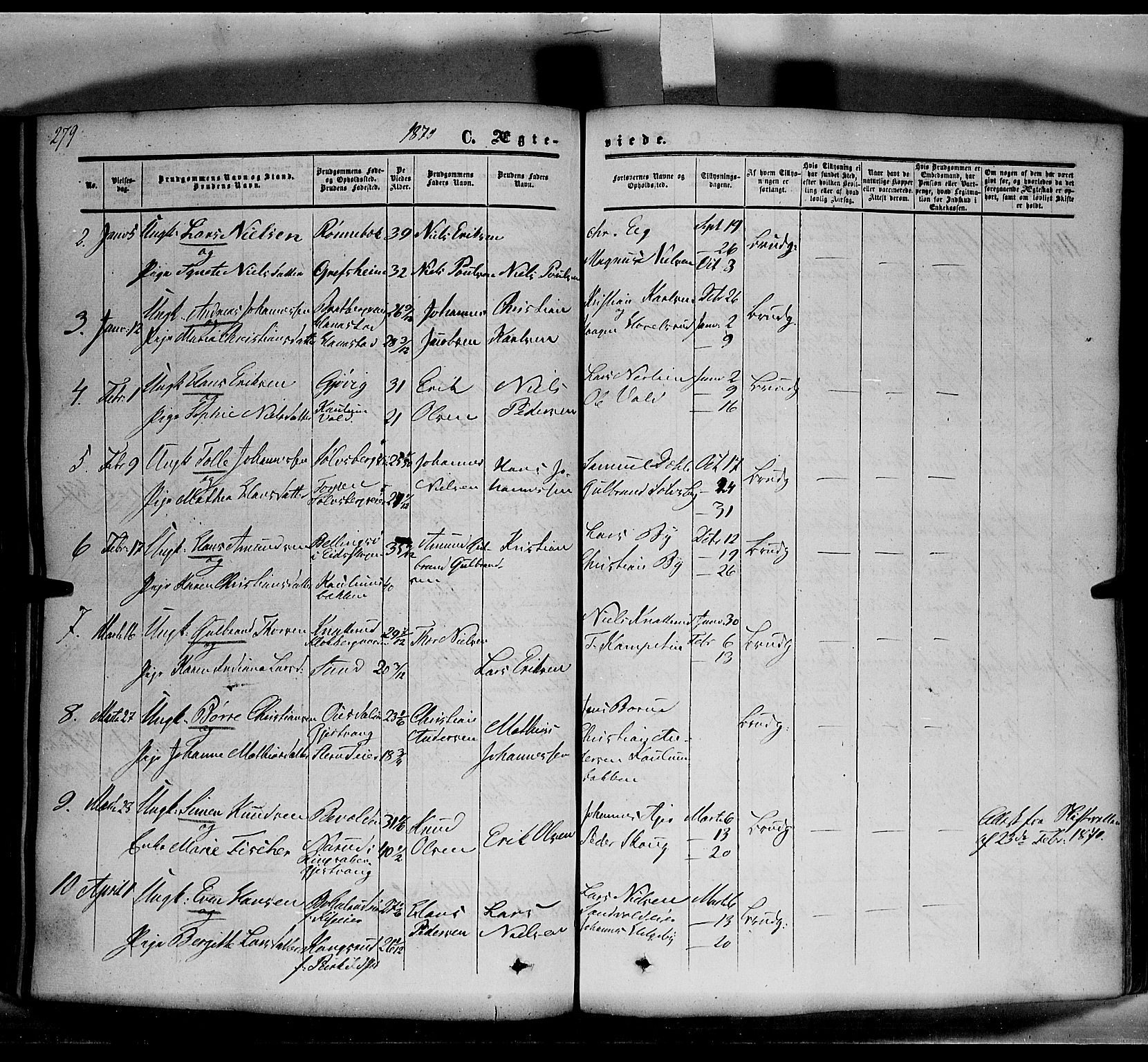 Nes prestekontor, Hedmark, AV/SAH-PREST-020/K/Ka/L0004: Parish register (official) no. 4, 1852-1886, p. 279