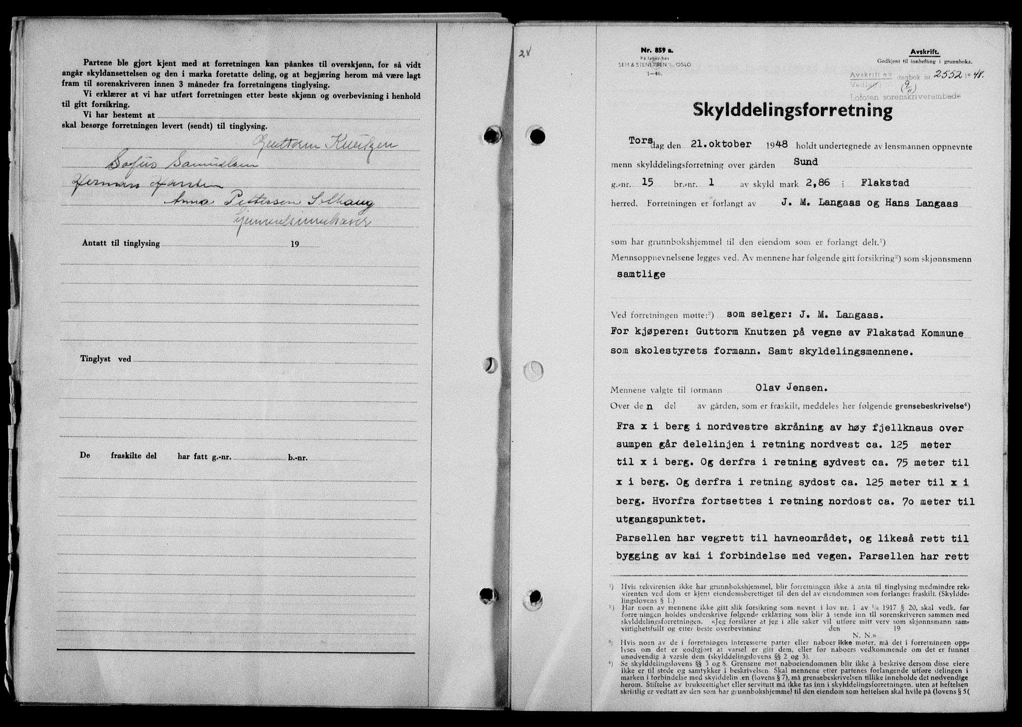 Lofoten sorenskriveri, SAT/A-0017/1/2/2C/L0019a: Mortgage book no. 19a, 1948-1948, Diary no: : 2552/1948