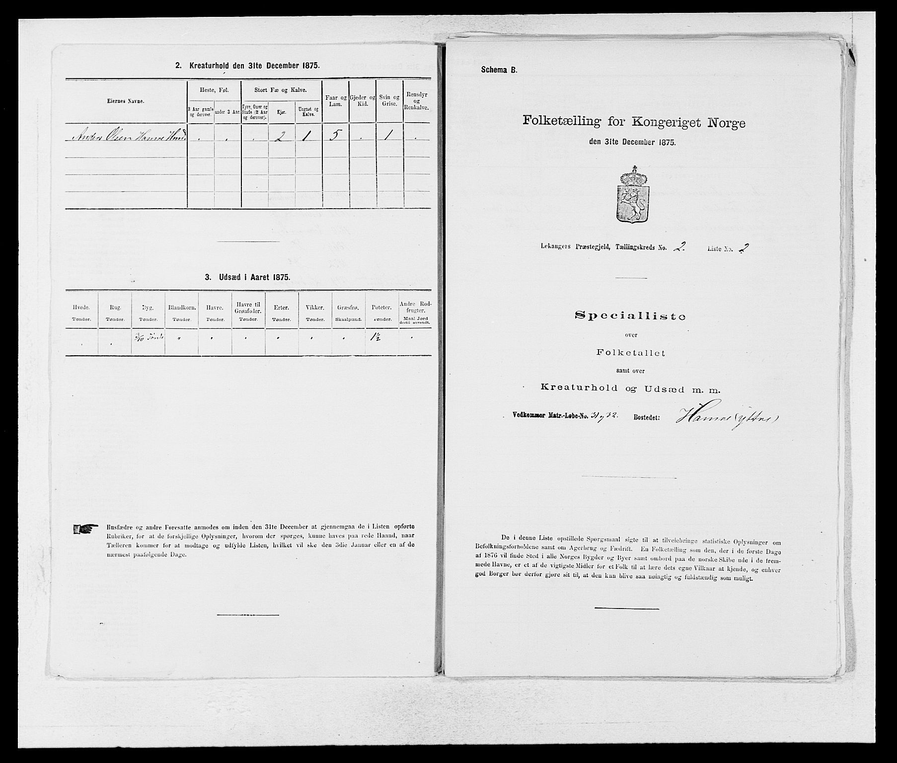 SAB, 1875 census for 1419P Leikanger, 1875, p. 105