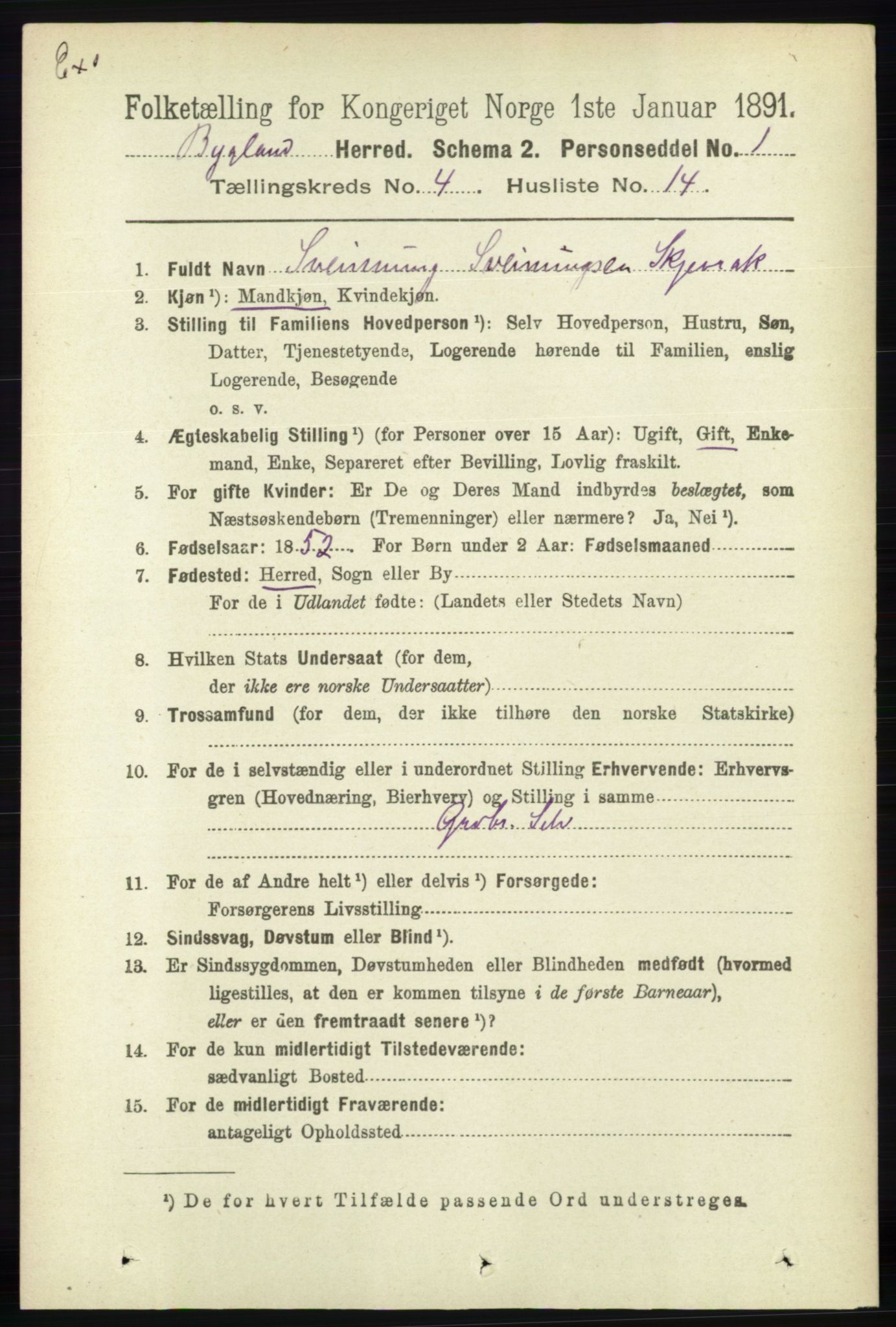 RA, Census 1891 for Nedenes amt: Gjenparter av personsedler for beslektede ektefeller, menn, 1891, p. 1027