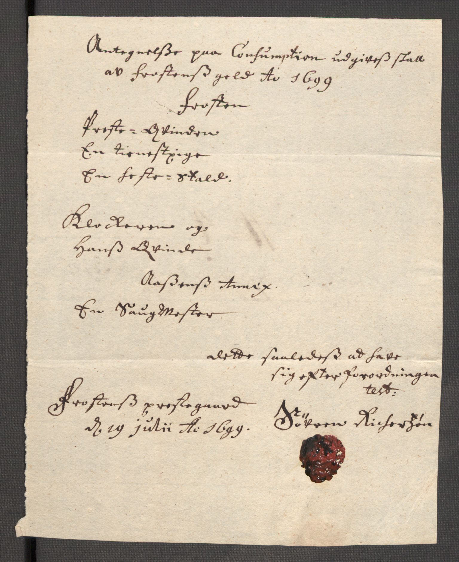 Rentekammeret inntil 1814, Reviderte regnskaper, Fogderegnskap, RA/EA-4092/R62/L4191: Fogderegnskap Stjørdal og Verdal, 1699, p. 218