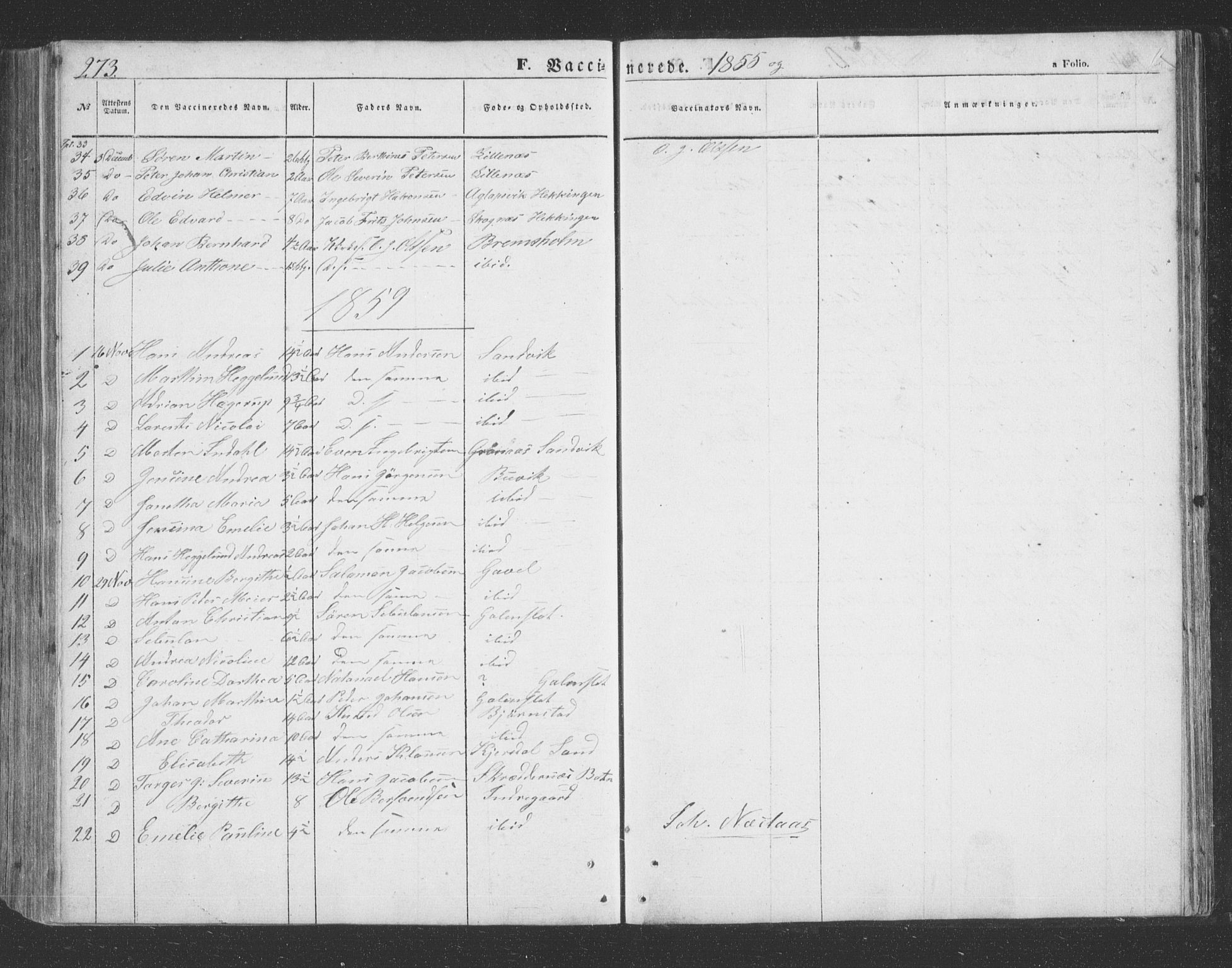 Lenvik sokneprestembete, SATØ/S-1310/H/Ha/Hab/L0020klokker: Parish register (copy) no. 20, 1855-1883, p. 273