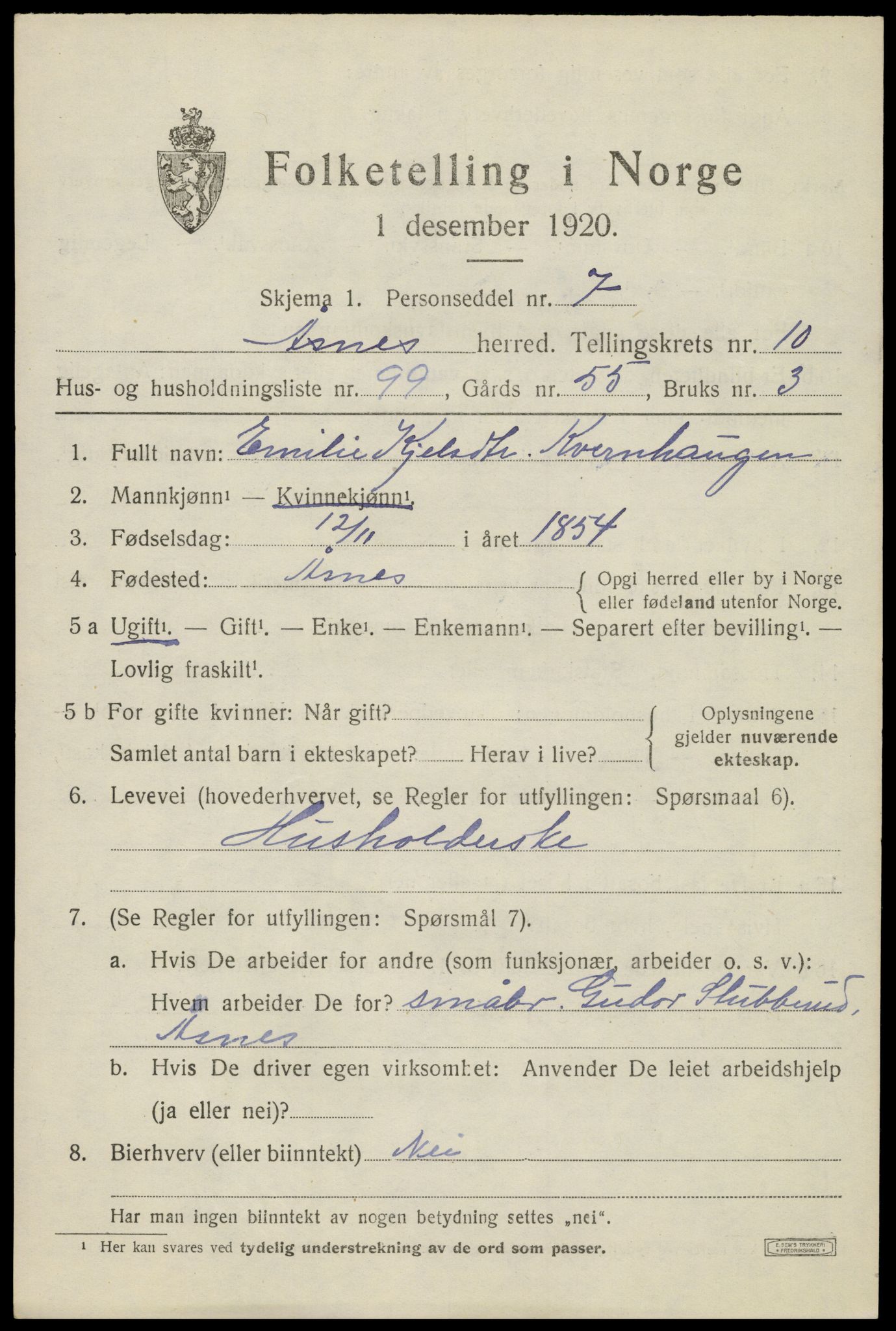 SAH, 1920 census for Åsnes, 1920, p. 11442