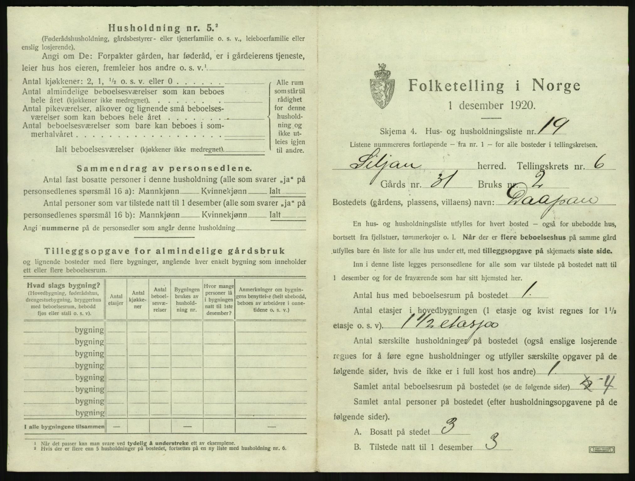 SAKO, 1920 census for Siljan, 1920, p. 429