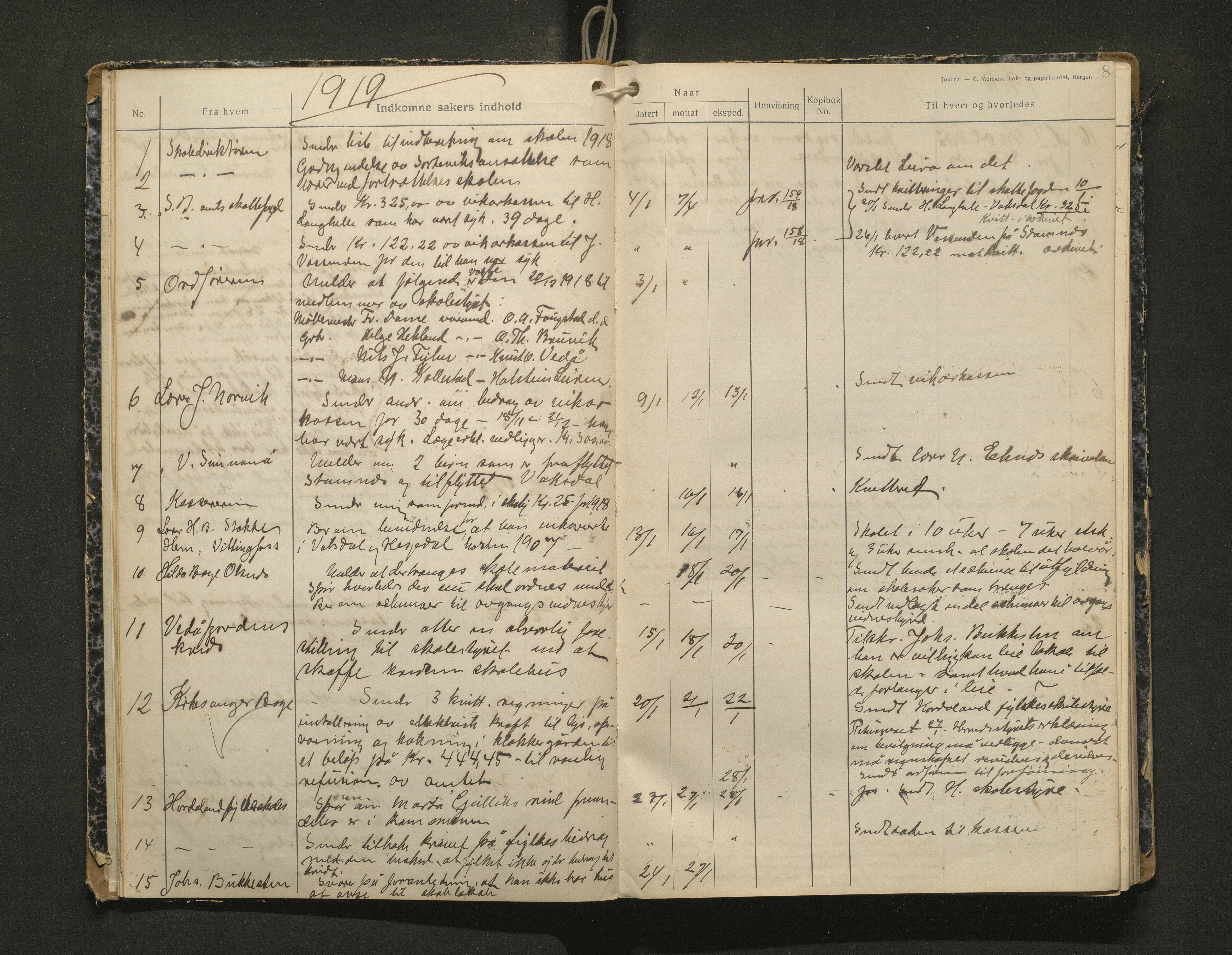 Bruvik kommune. Skulestyre, IKAH/1251a-211/C/Ca/L0003: Postjournal for Bruvik skulestyre, 1918-1920