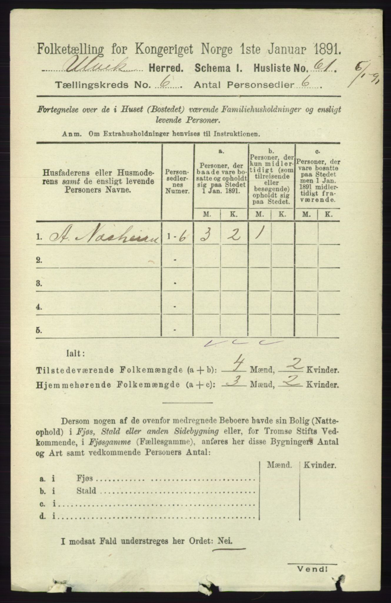 RA, 1891 census for 1233 Ulvik, 1891, p. 1856