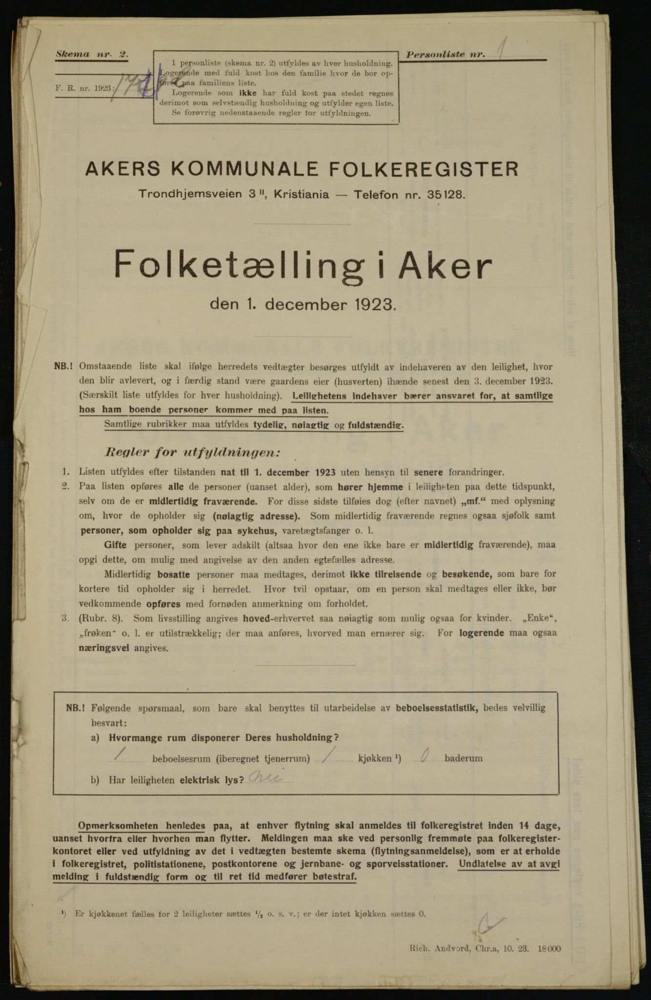 , Municipal Census 1923 for Aker, 1923, p. 43973