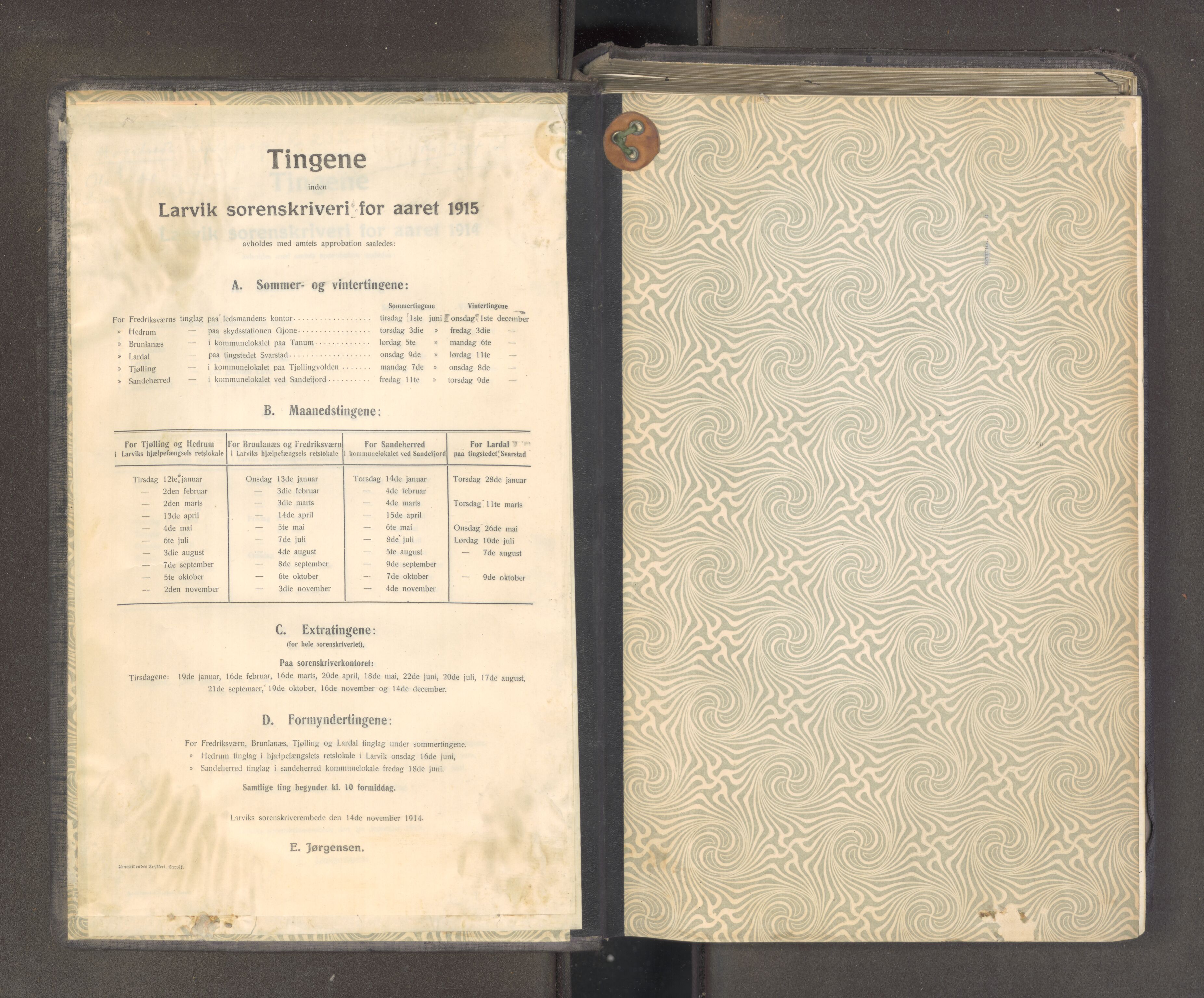 Larvik sorenskriveri, AV/SAKO-A-83/F/Fa/L0062: Tingbok, 1913-1915