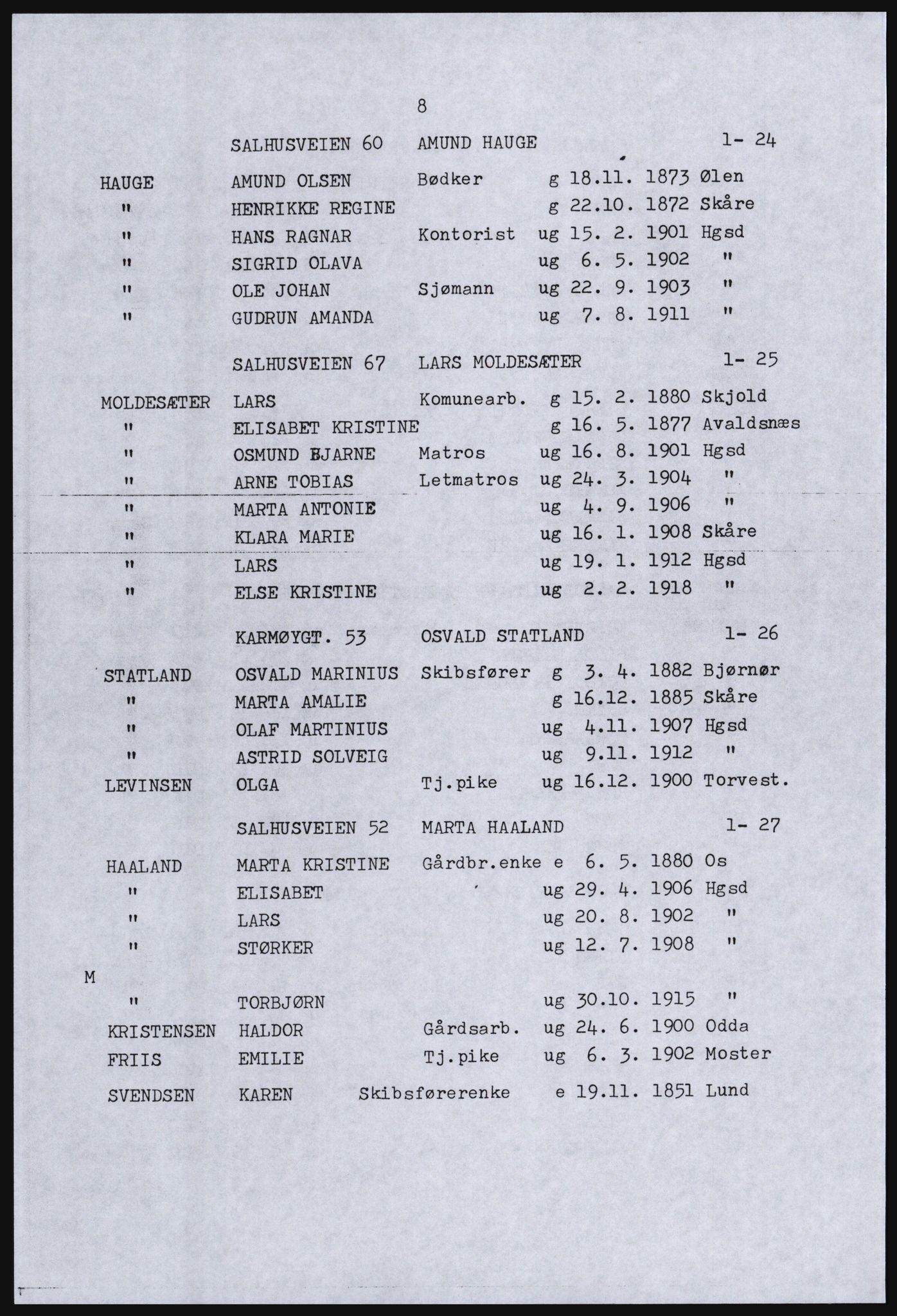 SAST, Copy of 1920 census for Haugesund, 1920, p. 38