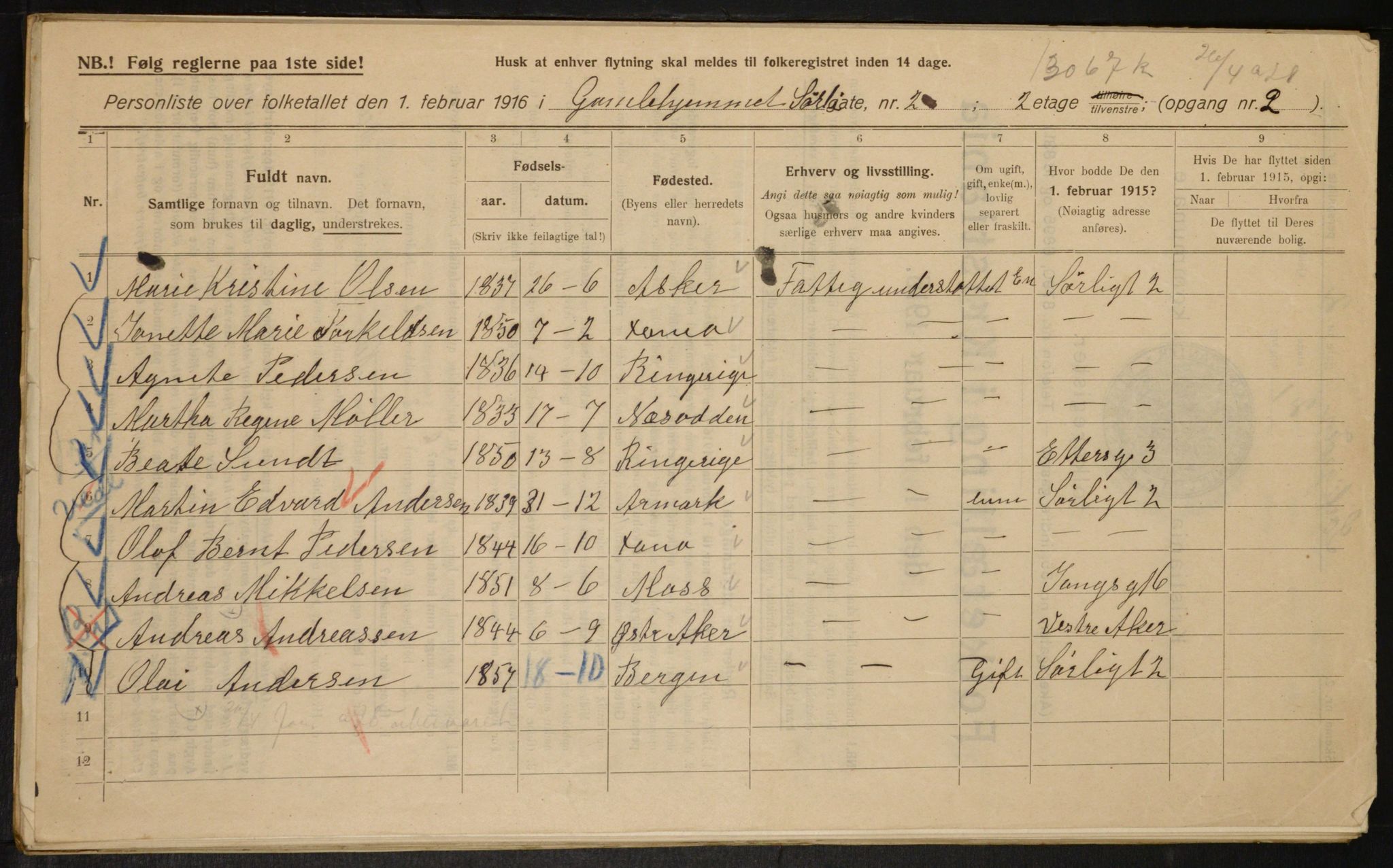 OBA, Municipal Census 1916 for Kristiania, 1916, p. 109416