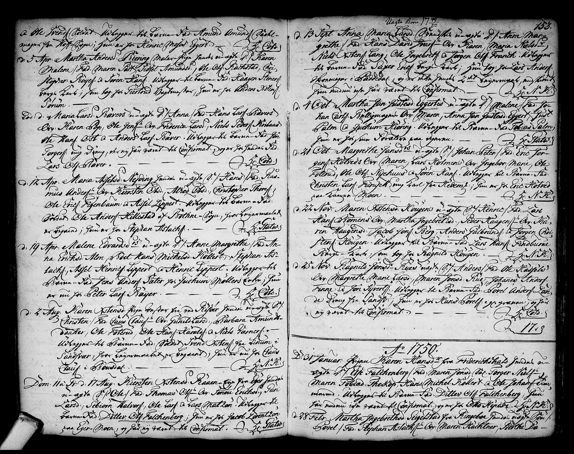 Kongsberg kirkebøker, SAKO/A-22/F/Fa/L0003: Parish register (official) no. I 3, 1744-1755, p. 153