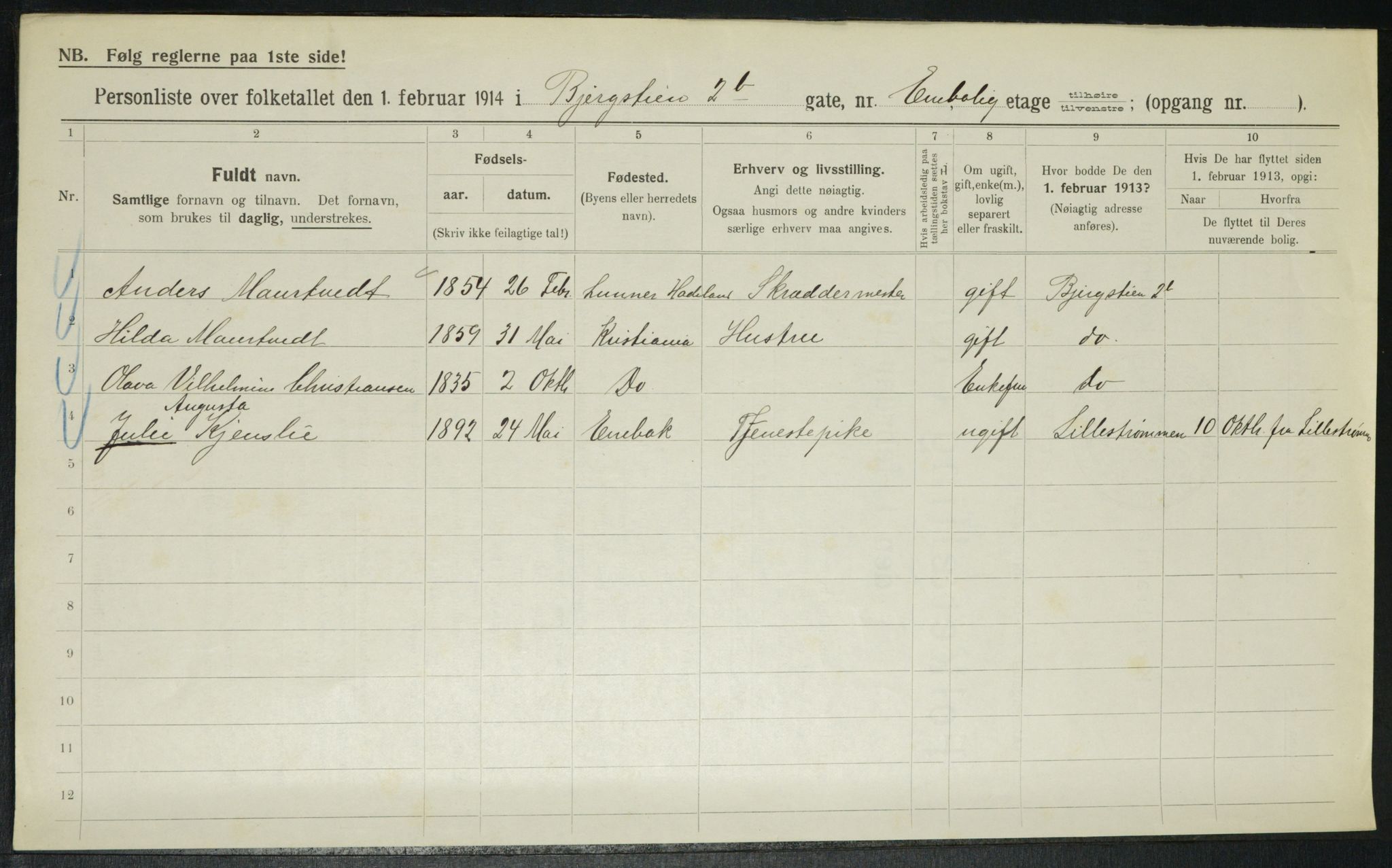 OBA, Municipal Census 1914 for Kristiania, 1914, p. 4329