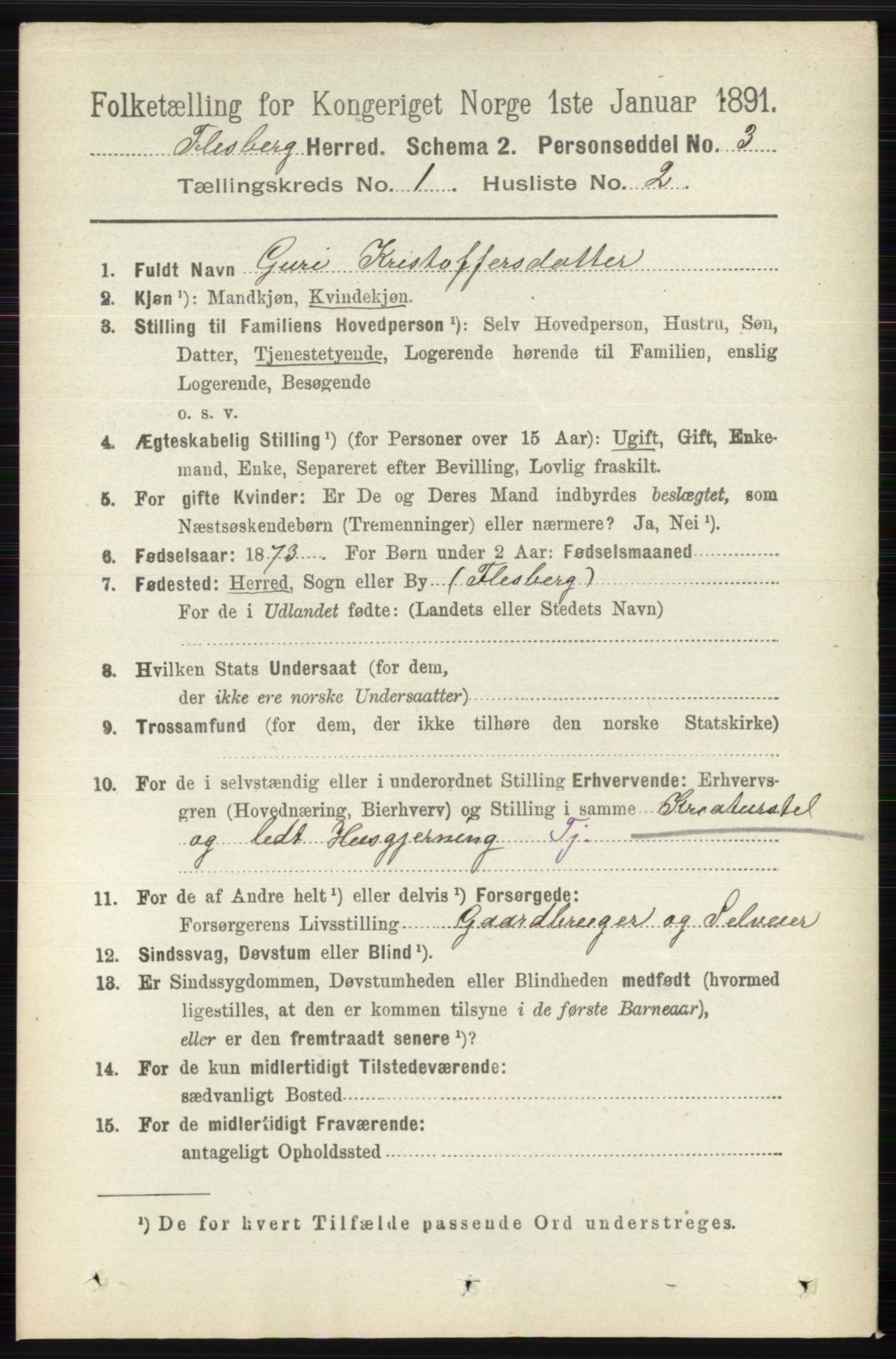 RA, 1891 census for 0631 Flesberg, 1891, p. 81
