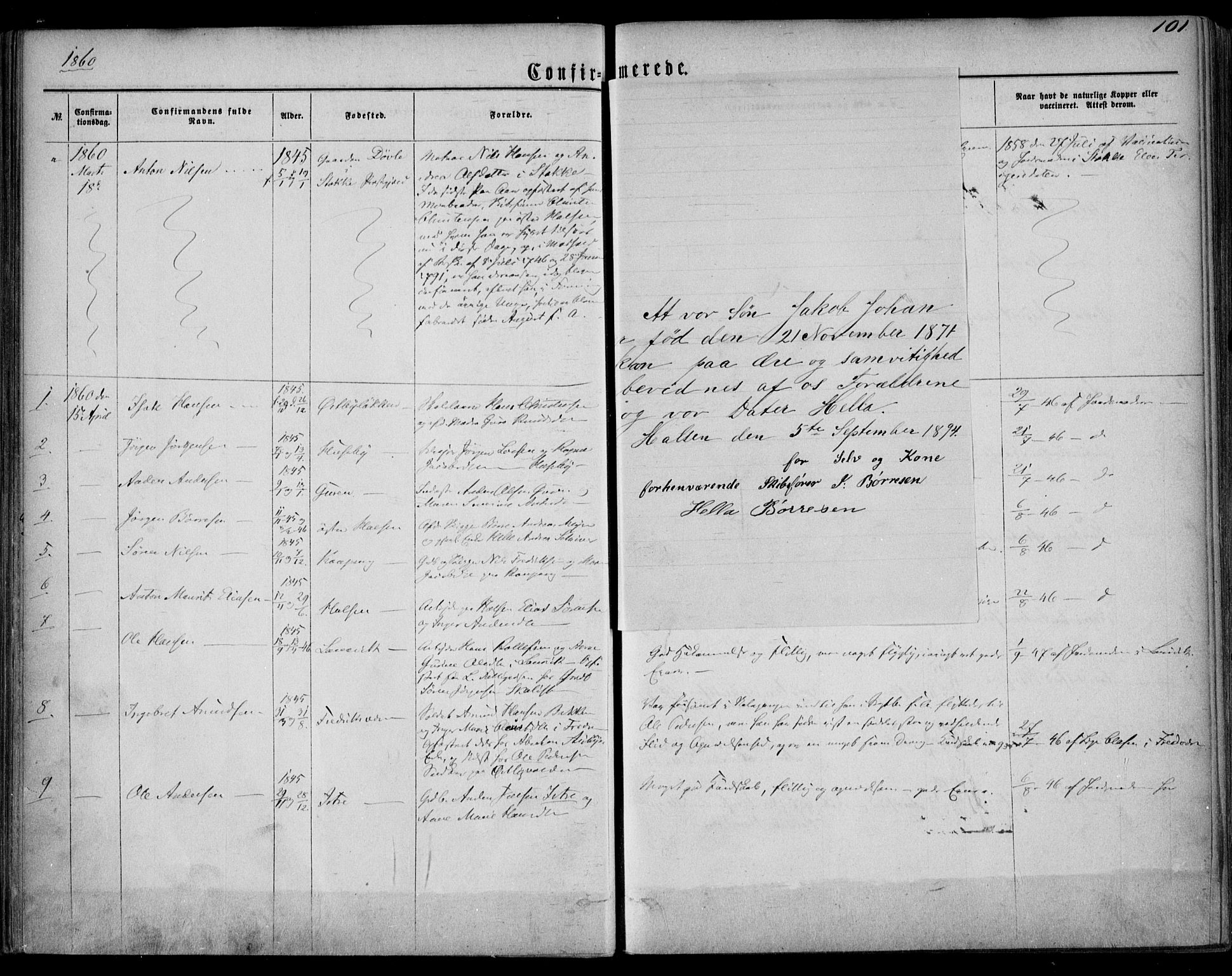 Tjølling kirkebøker, SAKO/A-60/F/Fa/L0007: Parish register (official) no. 7, 1860-1876, p. 101