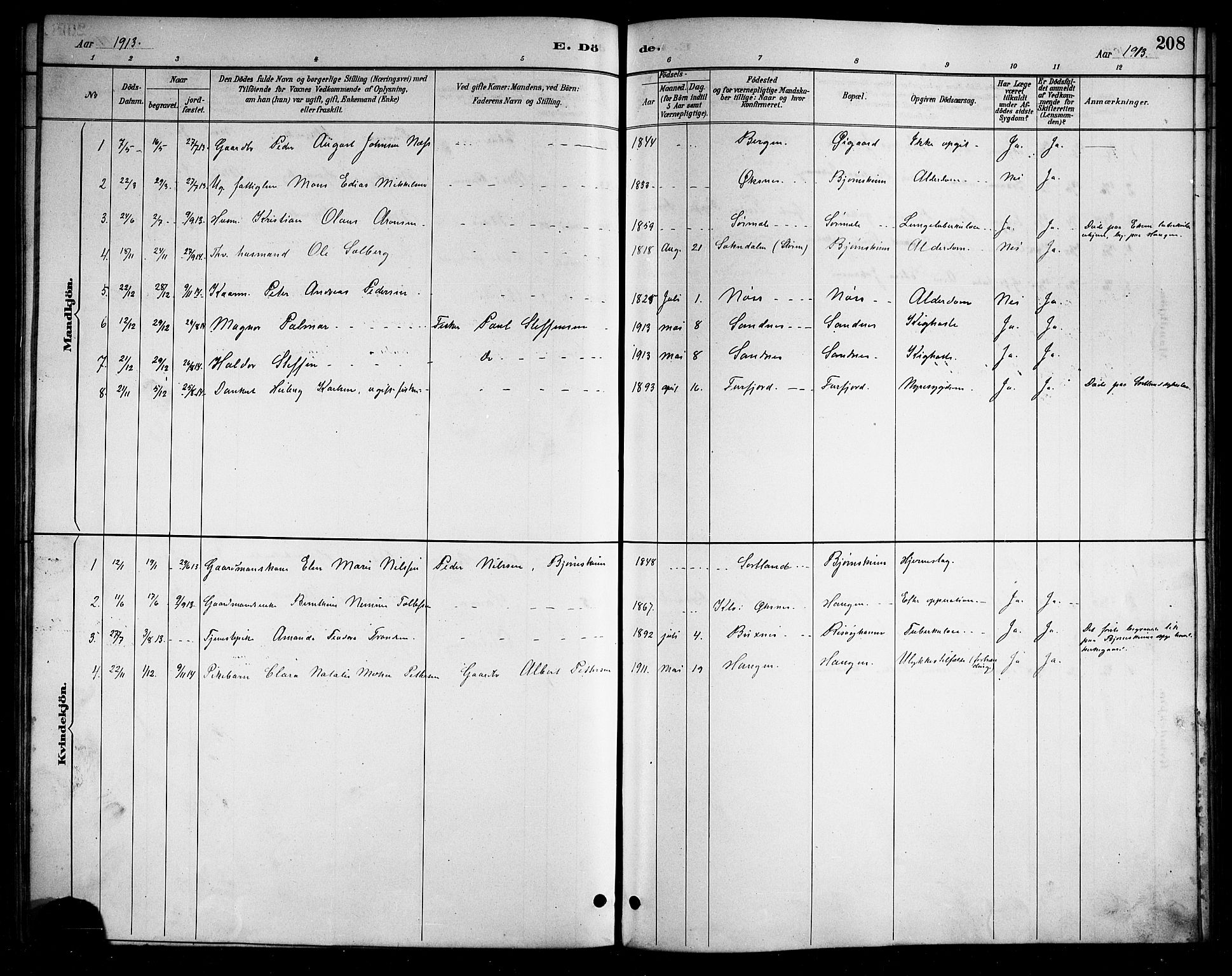 Ministerialprotokoller, klokkerbøker og fødselsregistre - Nordland, SAT/A-1459/898/L1427: Parish register (copy) no. 898C02, 1887-1917, p. 208