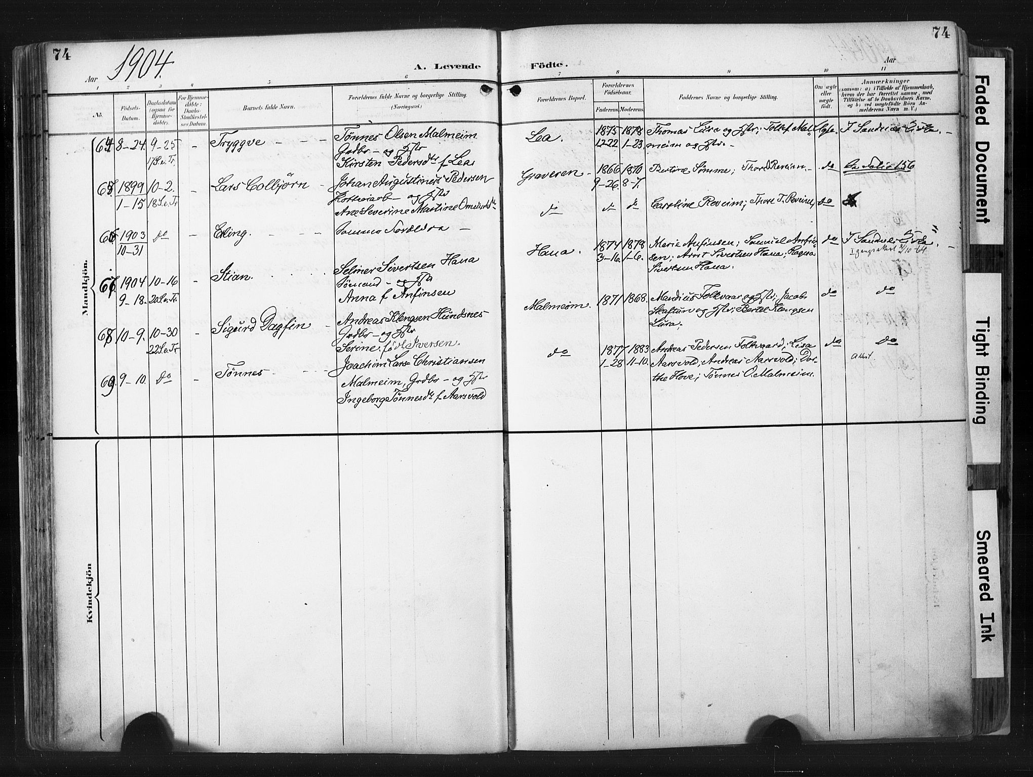 Høyland sokneprestkontor, SAST/A-101799/001/30BA/L0015: Parish register (official) no. A 14, 1899-1911, p. 74