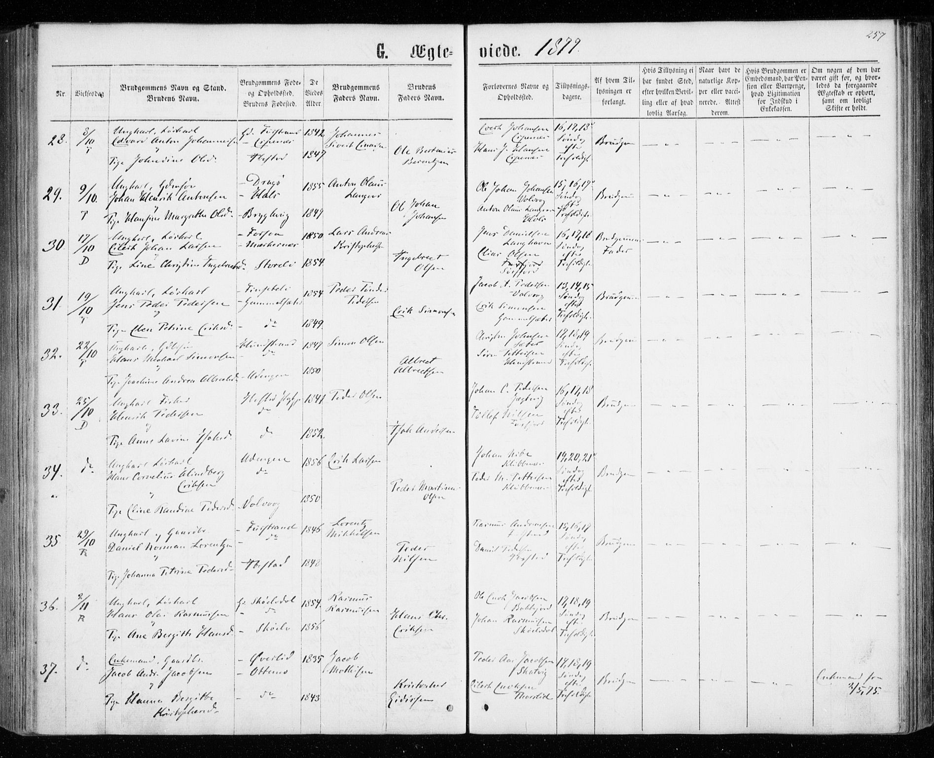 Tranøy sokneprestkontor, SATØ/S-1313/I/Ia/Iaa/L0008kirke: Parish register (official) no. 8, 1867-1877, p. 257