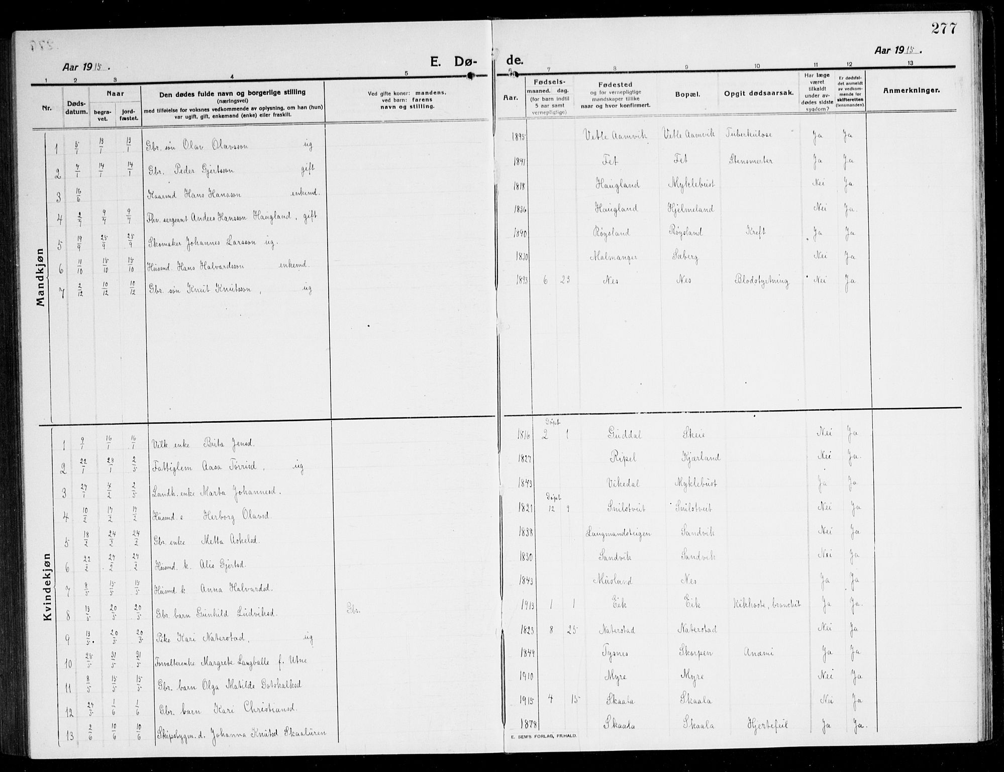 Kvinnherad sokneprestembete, SAB/A-76401/H/Hab: Parish register (copy) no. A 3, 1911-1945, p. 277