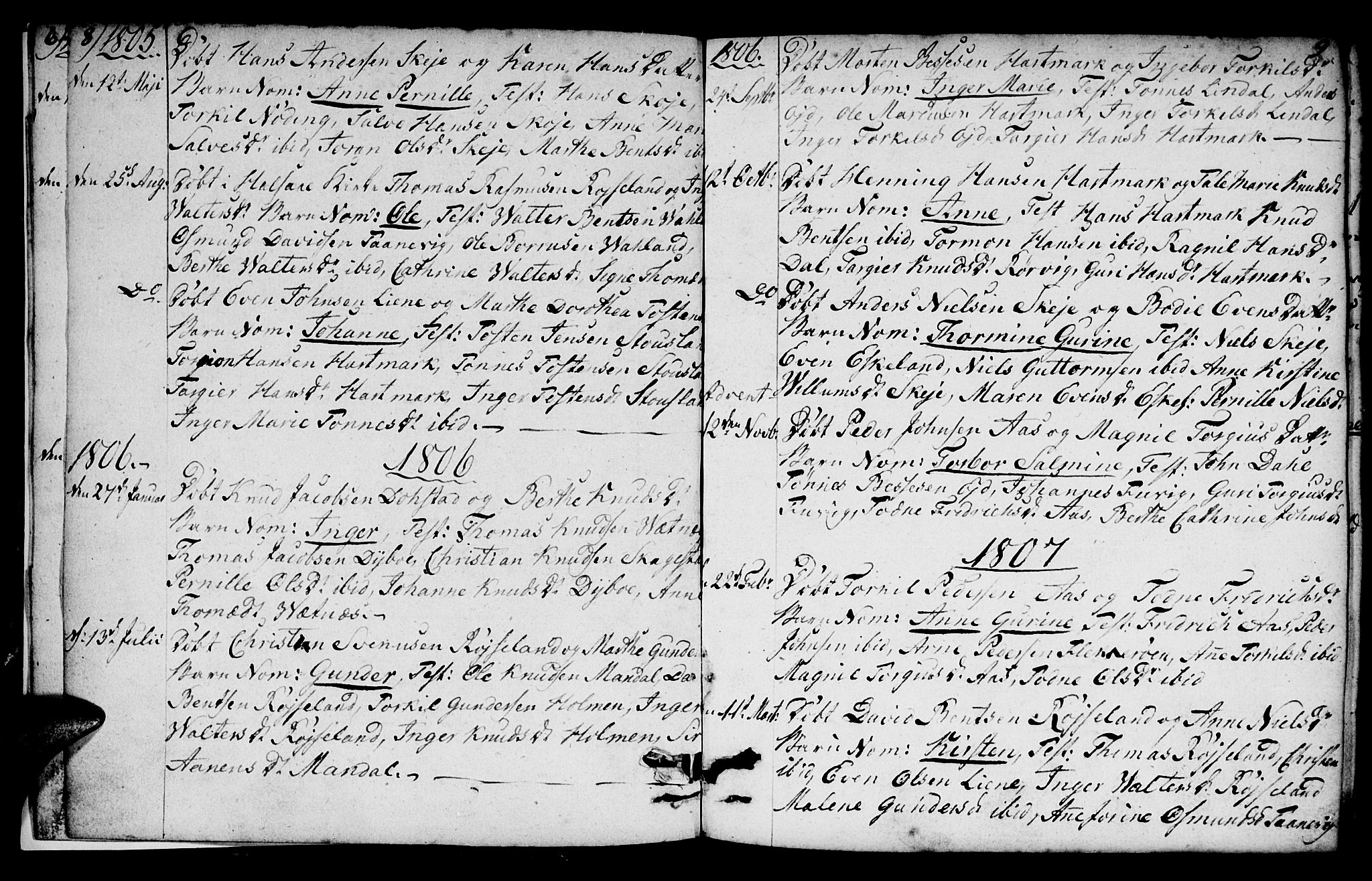 Mandal sokneprestkontor, SAK/1111-0030/F/Fb/Fbb/L0001: Parish register (copy) no. B 1, 1802-1846, p. 8-9