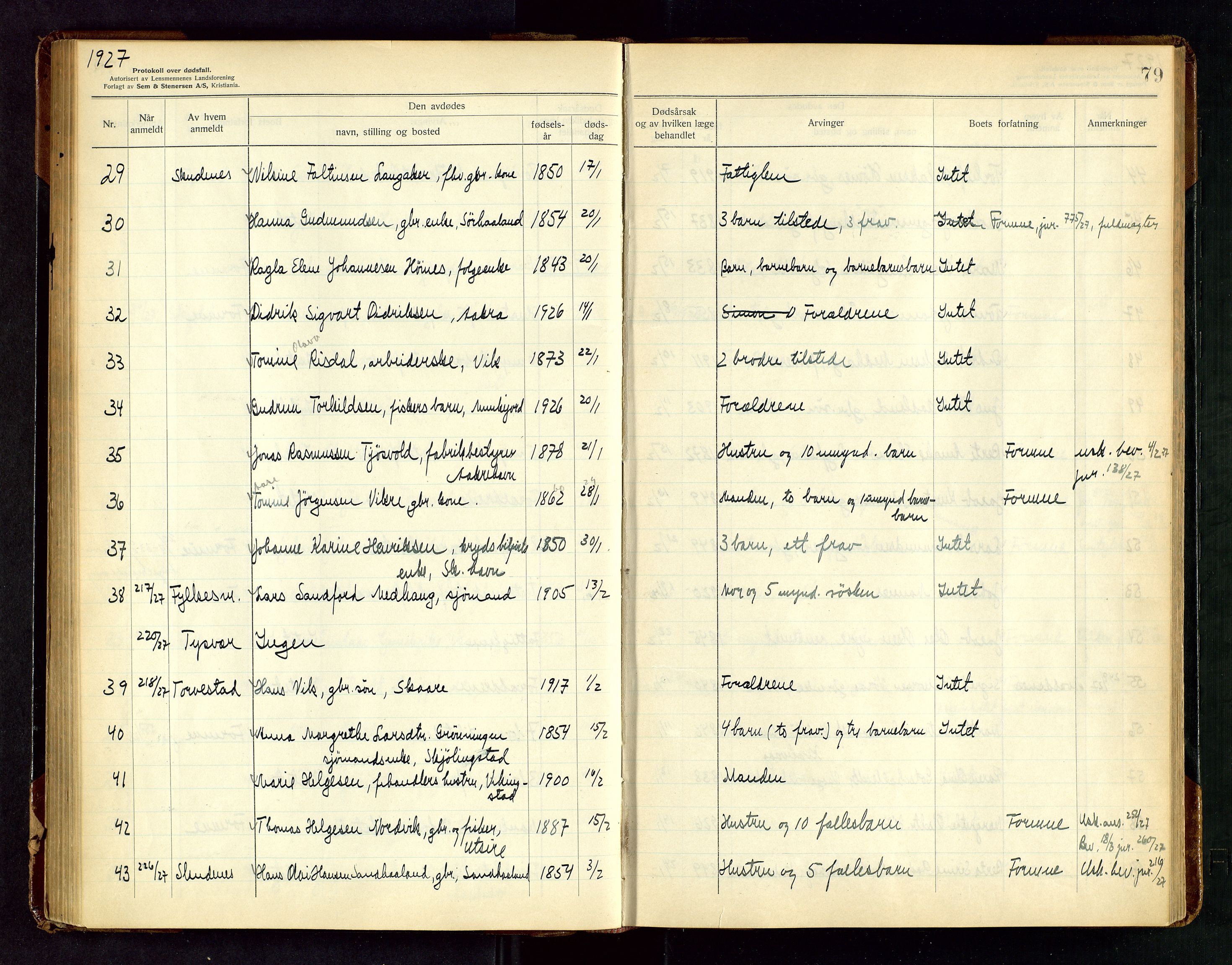 Karmsund sorenskriveri, AV/SAST-A-100311/01/IV/IVAB/L0005: DØDSFALLSPROTOKOLL, 1923-1933, p. 79