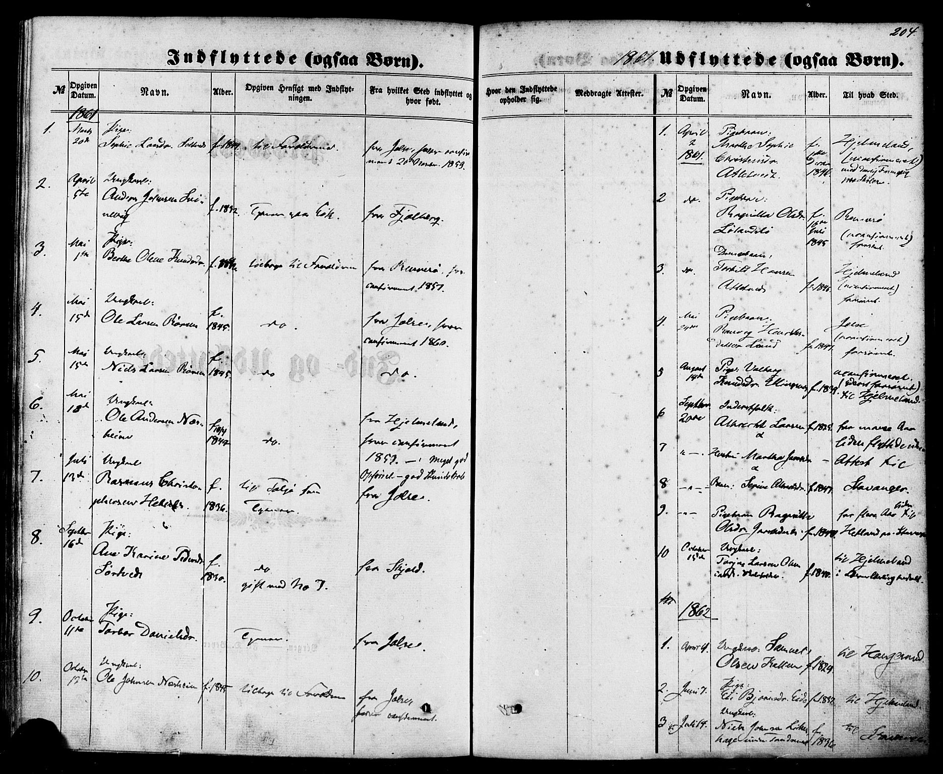 Nedstrand sokneprestkontor, SAST/A-101841/01/IV: Parish register (official) no. A 10, 1861-1887, p. 204