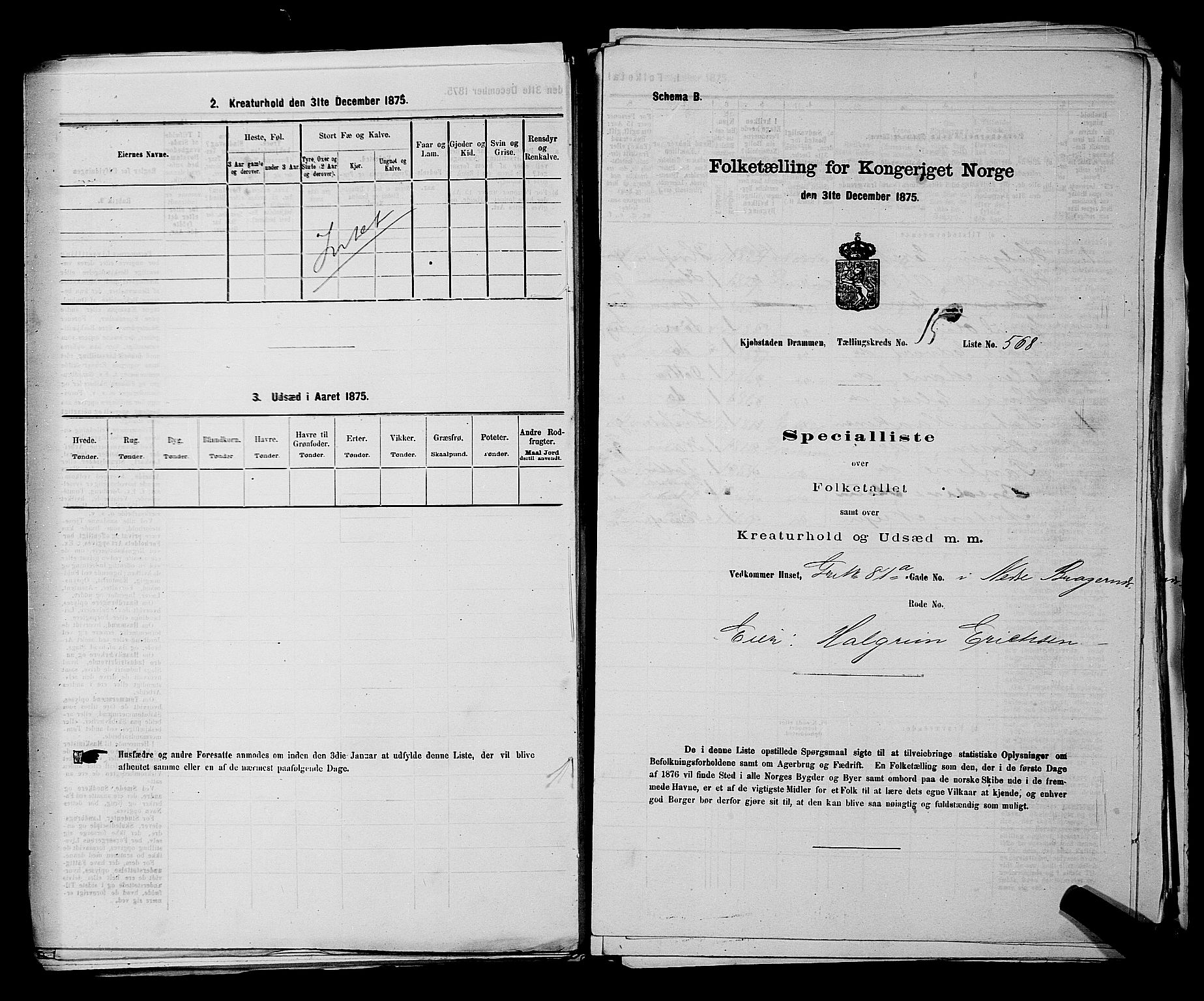 SAKO, 1875 census for 0602 Drammen, 1875, p. 1688