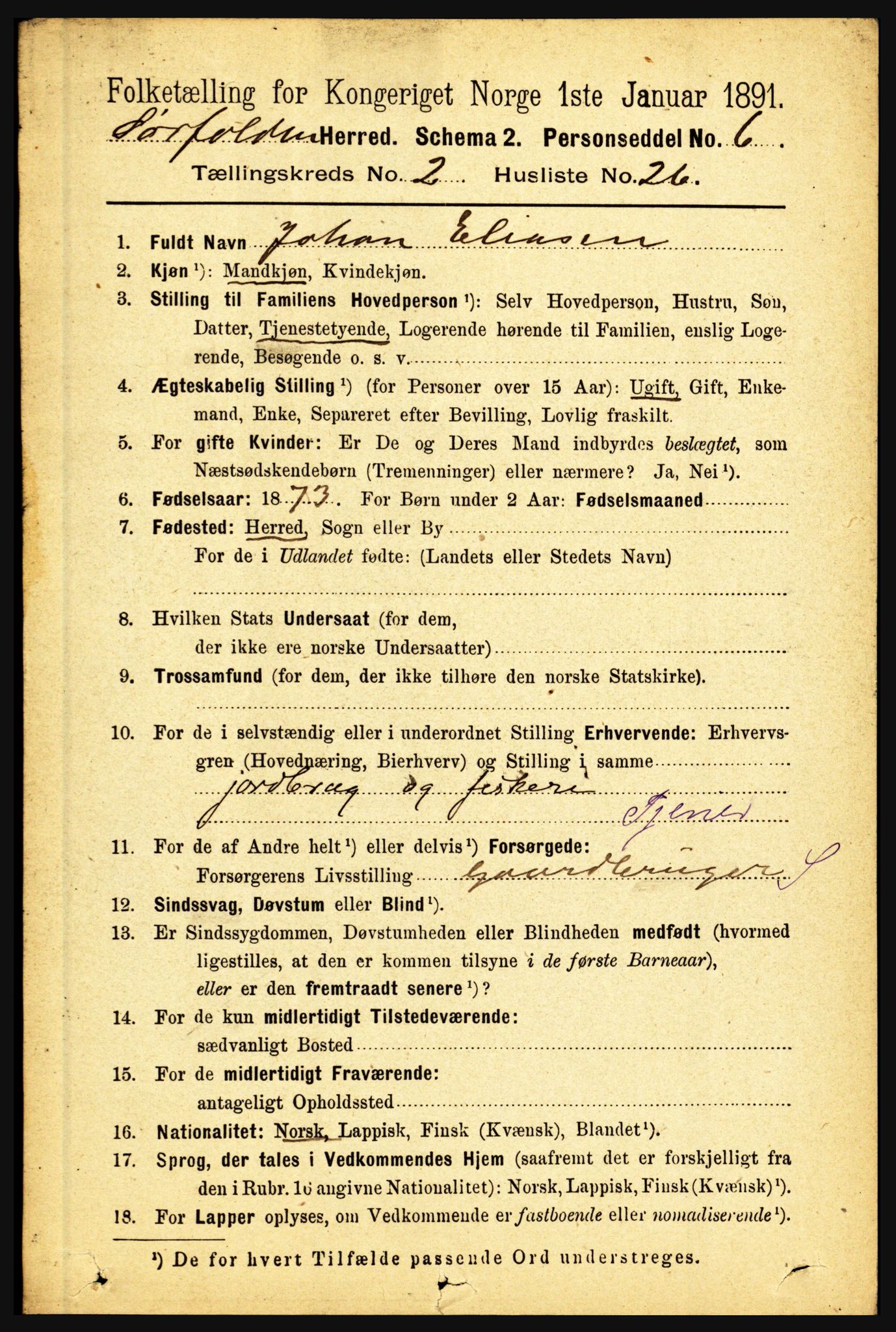 RA, 1891 census for 1845 Sørfold, 1891, p. 386