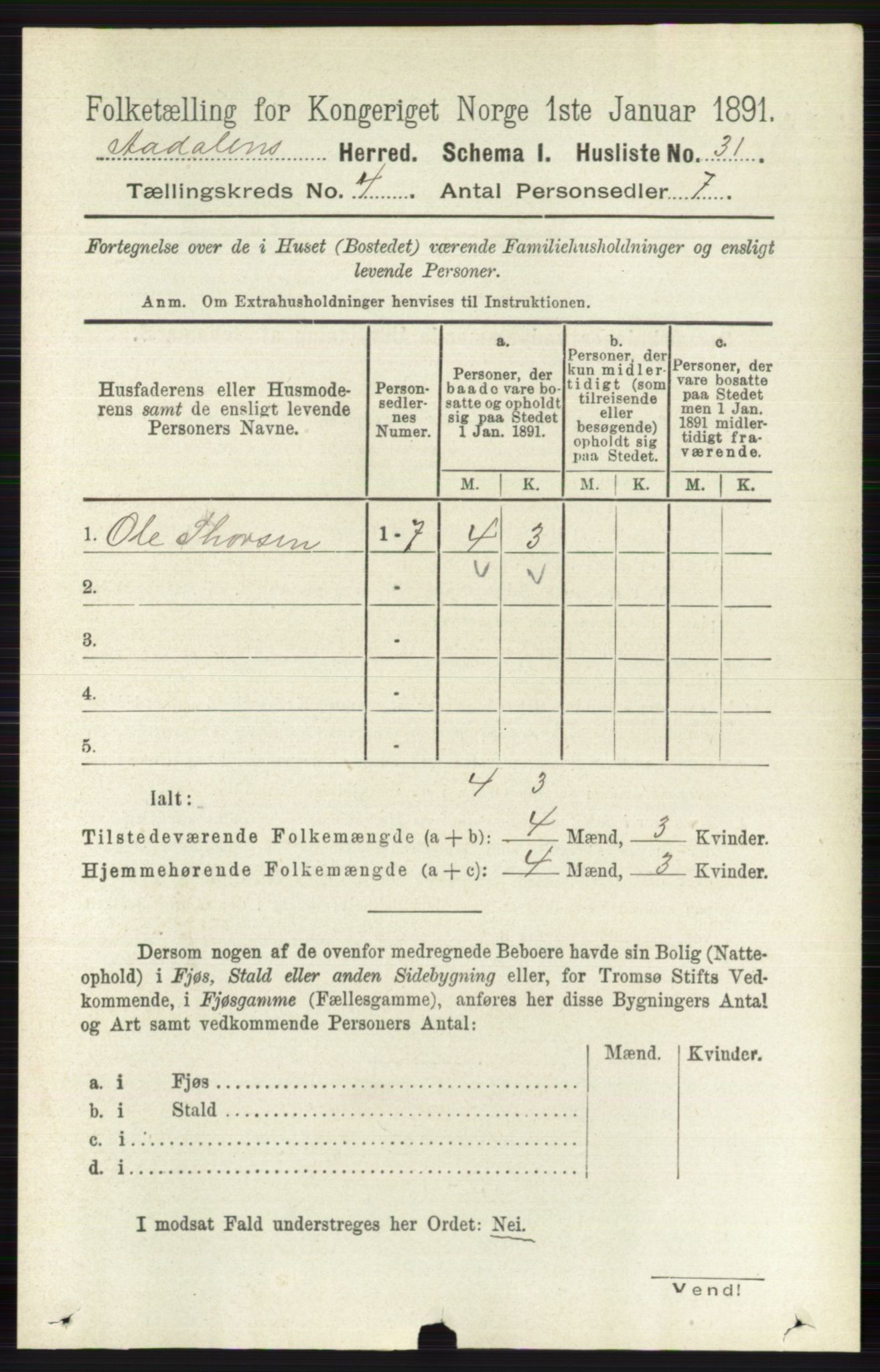 RA, 1891 census for 0614 Ådal, 1891, p. 1481