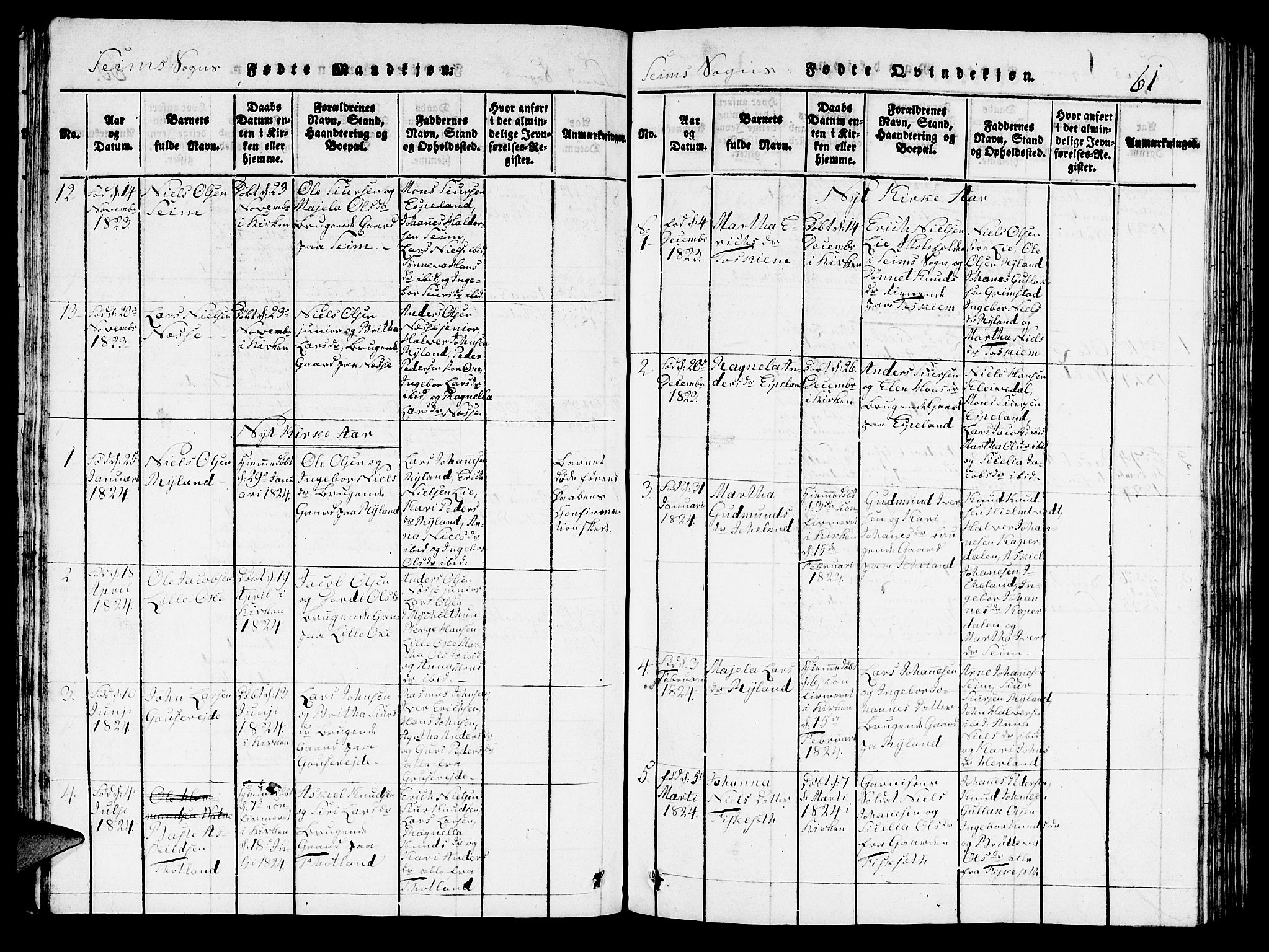 Hosanger sokneprestembete, AV/SAB-A-75801/H/Hab: Parish register (copy) no. A 1 /2, 1816-1825, p. 61