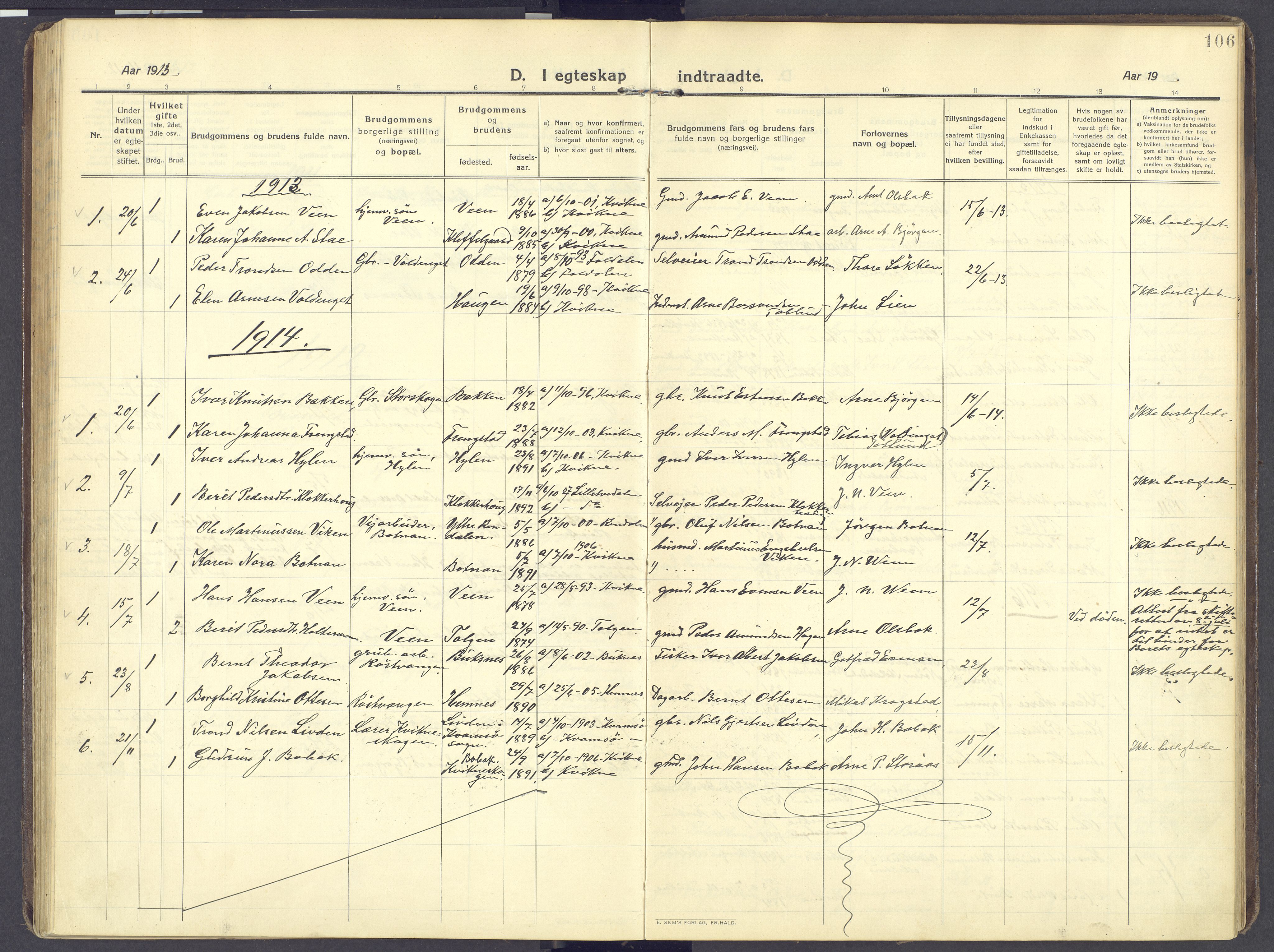 Kvikne prestekontor, SAH/PREST-064/H/Ha/Haa/L0009: Parish register (official) no. 9, 1911-1942, p. 106