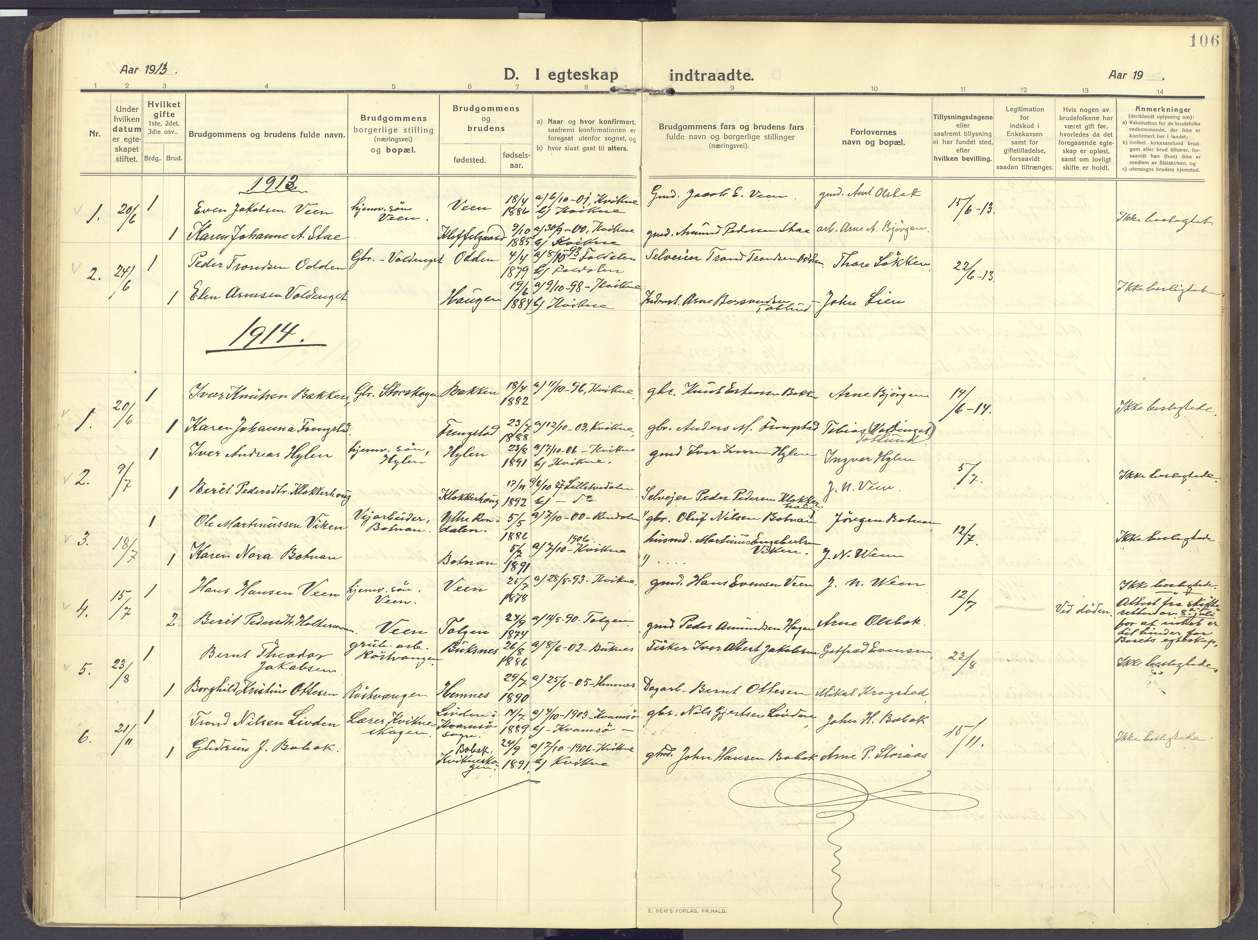 Kvikne prestekontor, AV/SAH-PREST-064/H/Ha/Haa/L0009: Parish register (official) no. 9, 1911-1942, p. 106