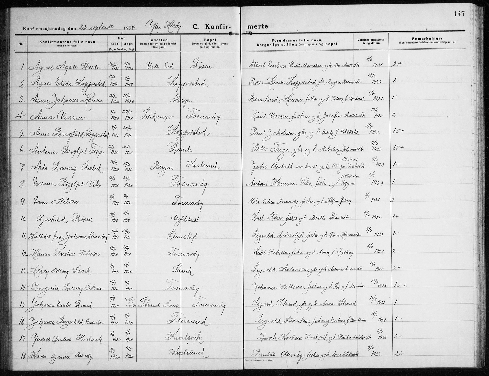 Ministerialprotokoller, klokkerbøker og fødselsregistre - Møre og Romsdal, AV/SAT-A-1454/507/L0085: Parish register (copy) no. 507C08, 1933-1944, p. 147