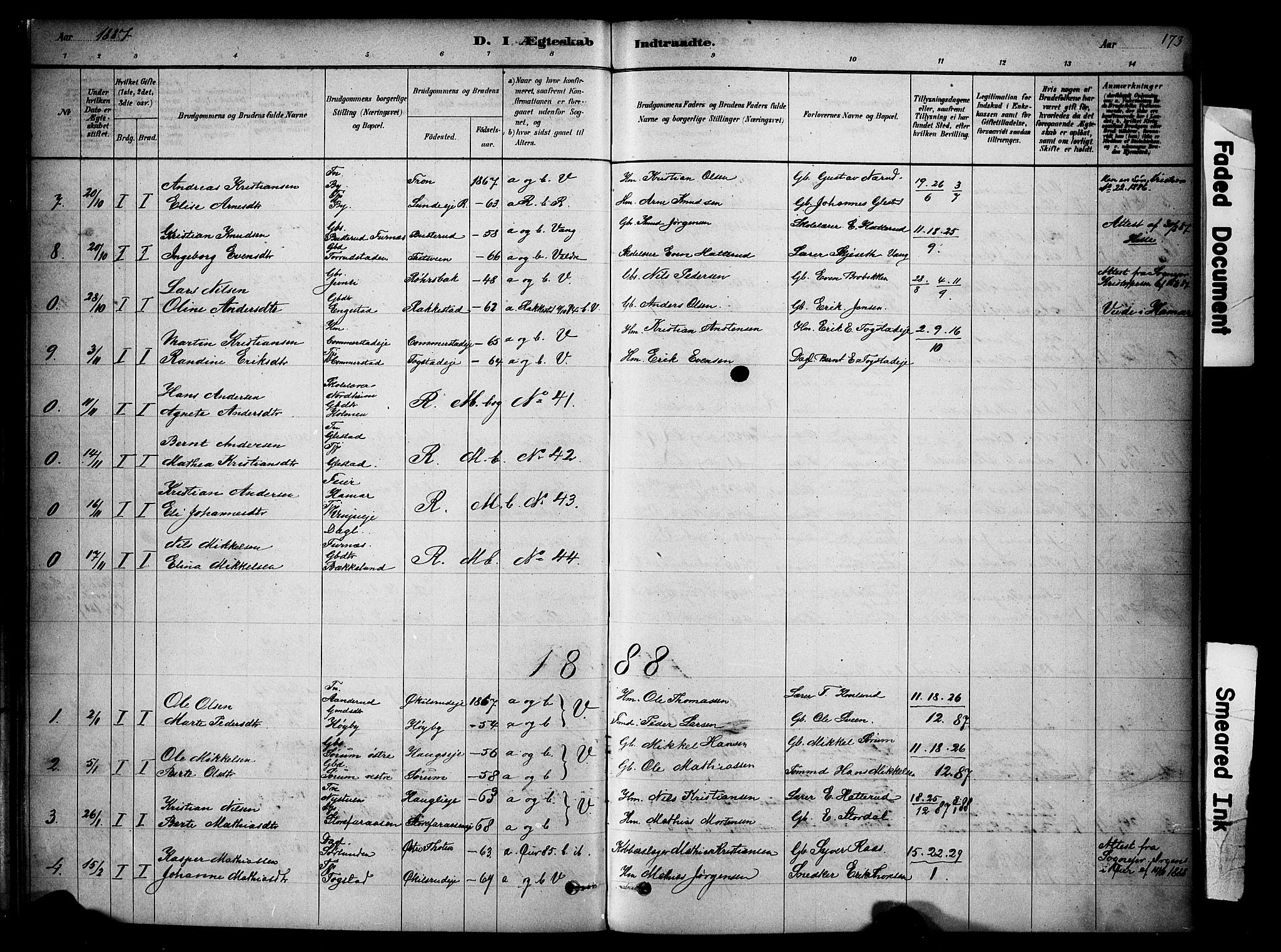 Ringsaker prestekontor, SAH/PREST-014/K/Ka/L0014: Parish register (official) no. 14, 1879-1890, p. 173