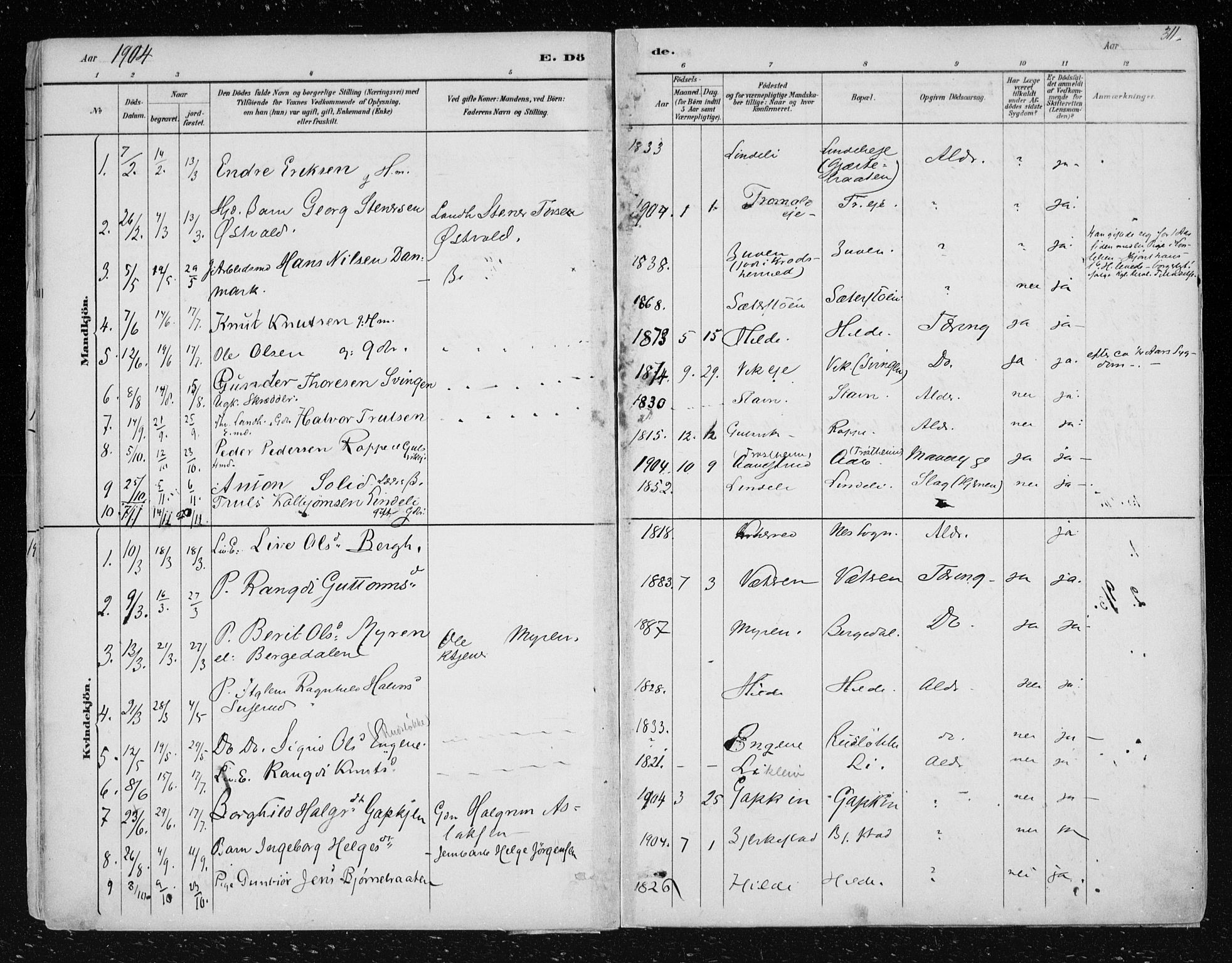 Nes kirkebøker, SAKO/A-236/F/Fa/L0012: Parish register (official) no. 12, 1881-1917, p. 311