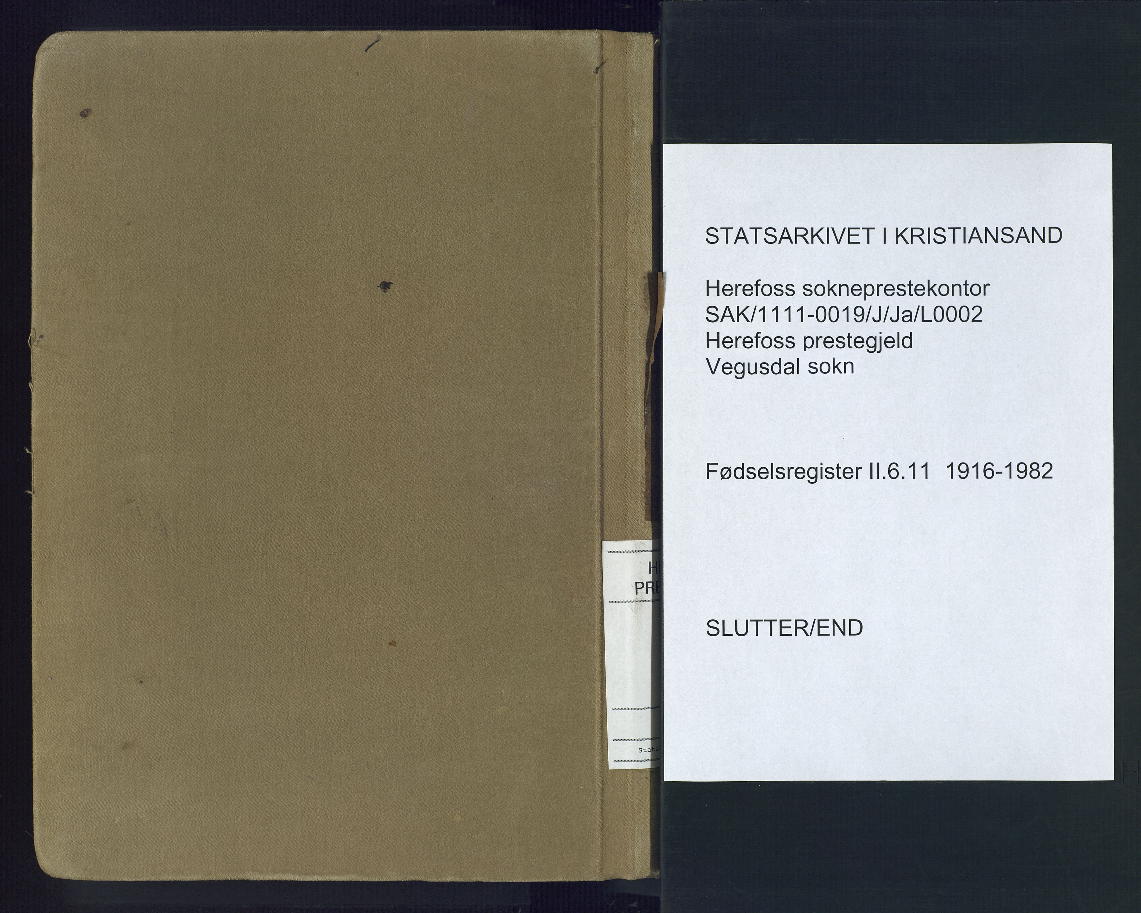 Herefoss sokneprestkontor, AV/SAK-1111-0019/J/Ja/L0002: Birth register no. II.6.11, 1916-1982